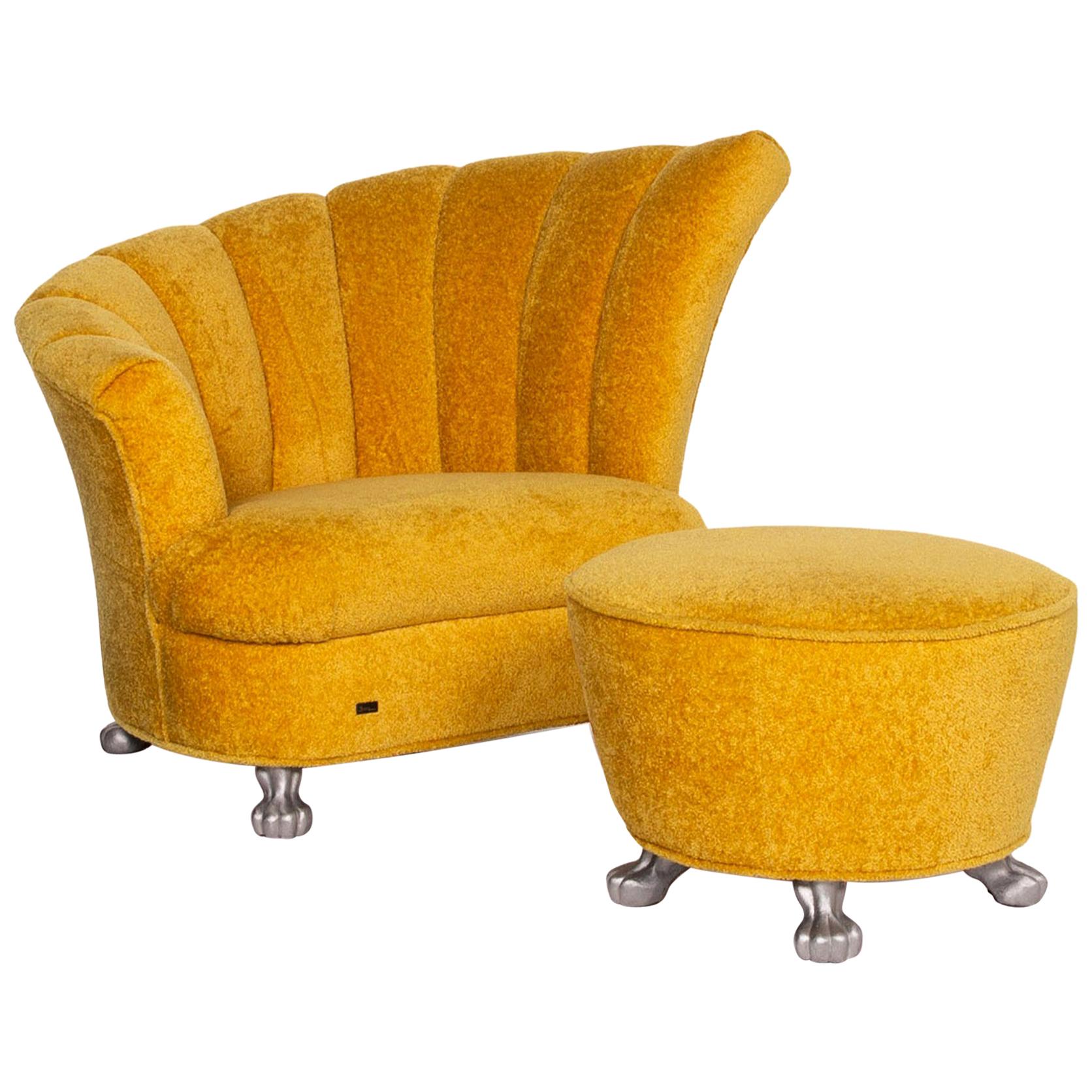 We Present to You a Bretz Fabric Armchair Set Yellow 1 Armchair 1 Stool