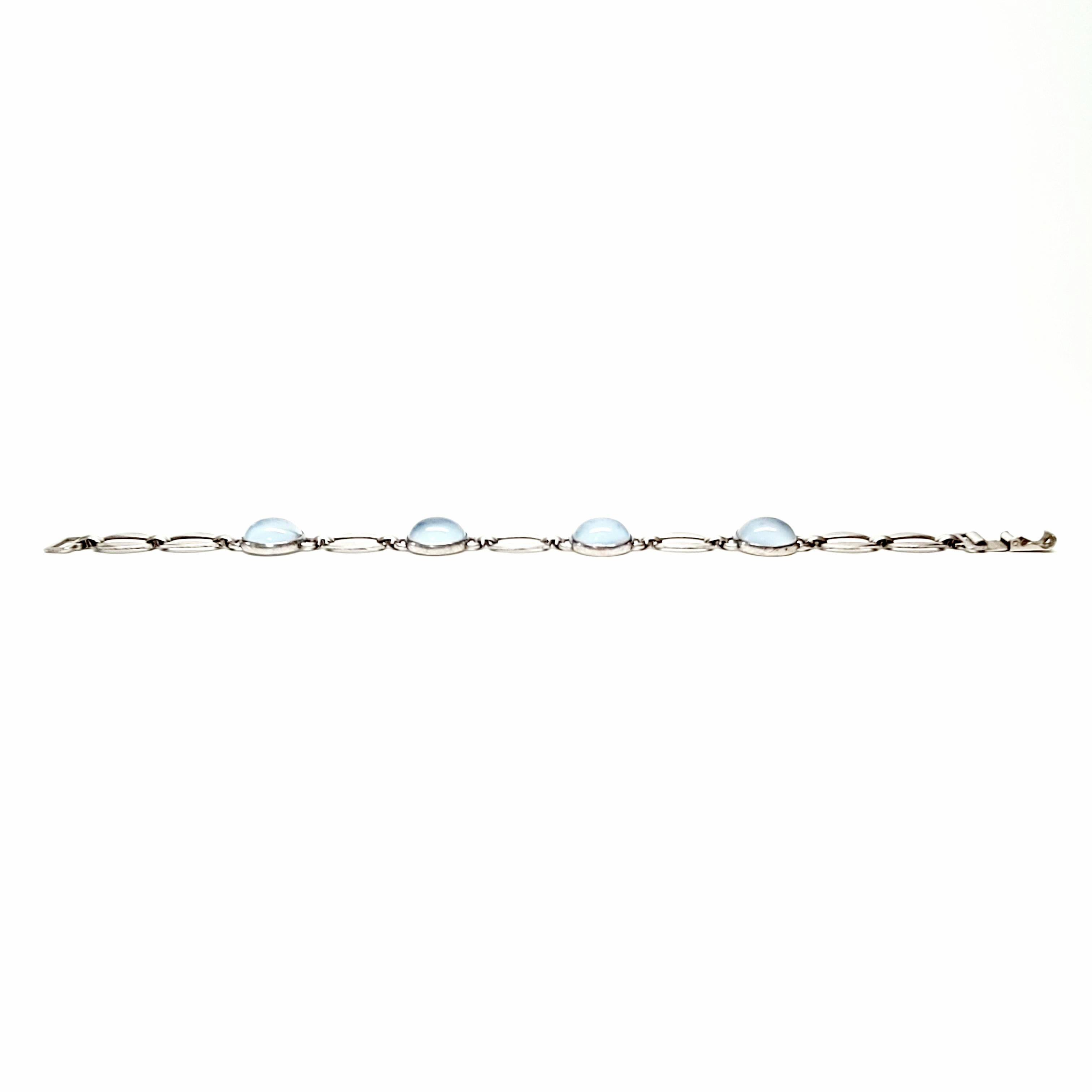 Cabochon WE Richards Sterling Silver Moonstone Link Bracelet For Sale