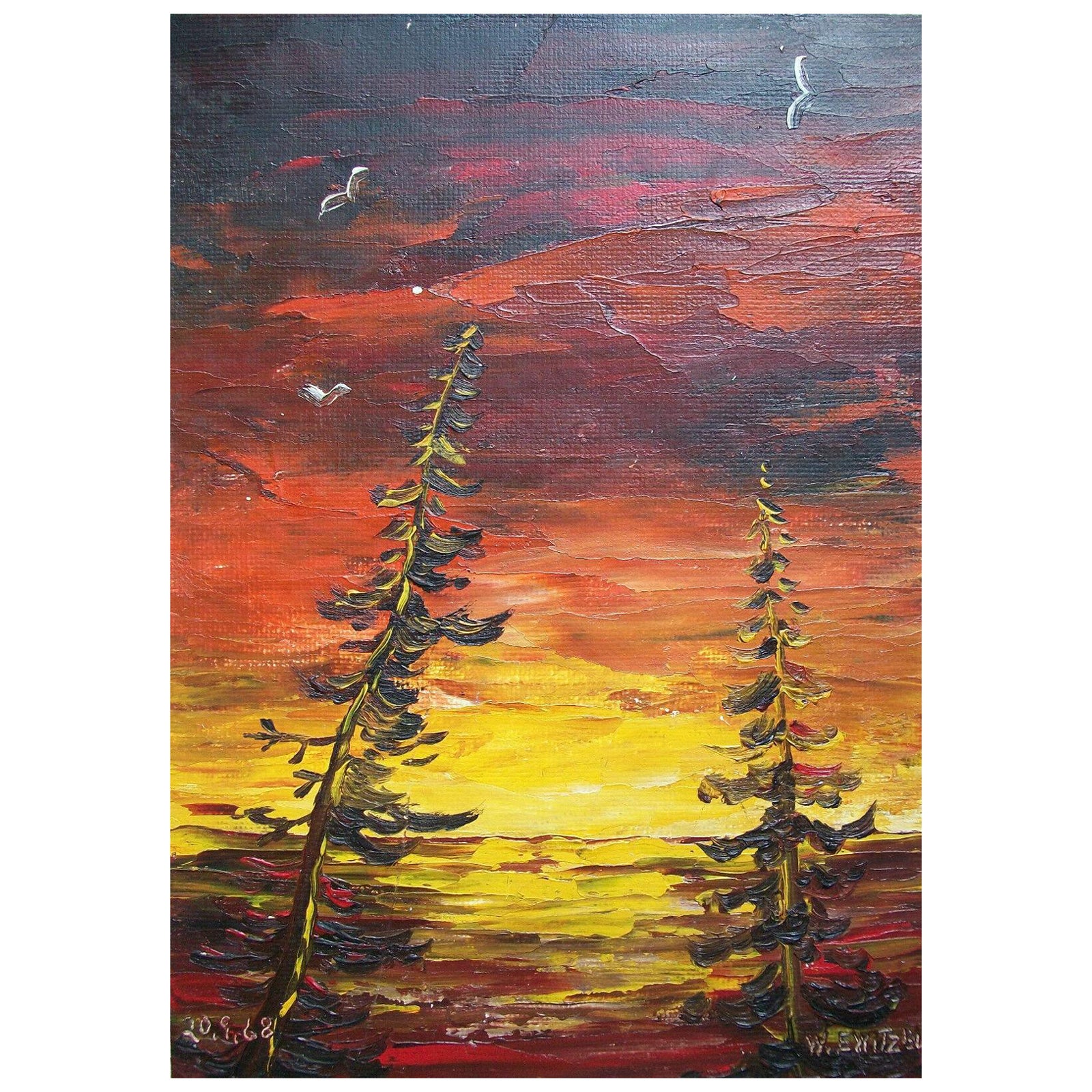 W.E. WITZEL - Peinture à l'huile sur panneau du milieu du siècle dernier, non encadrée, signée et datée de 1968 en vente