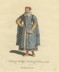 Wealthy Merchant of London in 1588, Fur Trimmed Gown, Jefferys Print, 1757