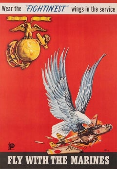 "Wear the 'FIGHTIN'EST' wings in the service" Vintage WWII Marine Poster, 1942