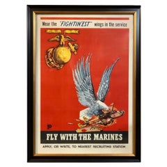 "Wear the 'FIGHTIN'EST' wings in the service" Vintage WWII Marine Poster, 1942