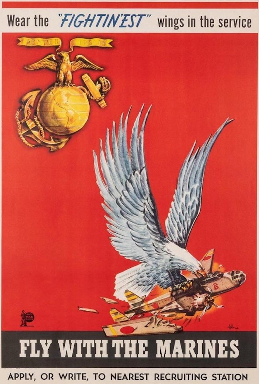 Se trata de un cartel de reclutamiento original de los Marines de la Segunda Guerra Mundial, de 1942. El cartel, una litografía en color, fue impreso por la empresa Alpha Litho. Co., de Camden, Nueva Jersey.  En el centro de la composición aparece