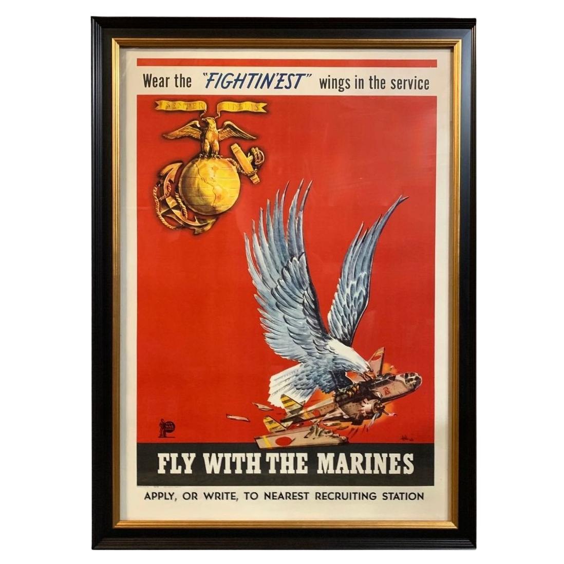 "Llevar las alas 'FIGHTIN'EST' en el servicio" Vintage WWII Marines Poster 1942 en venta