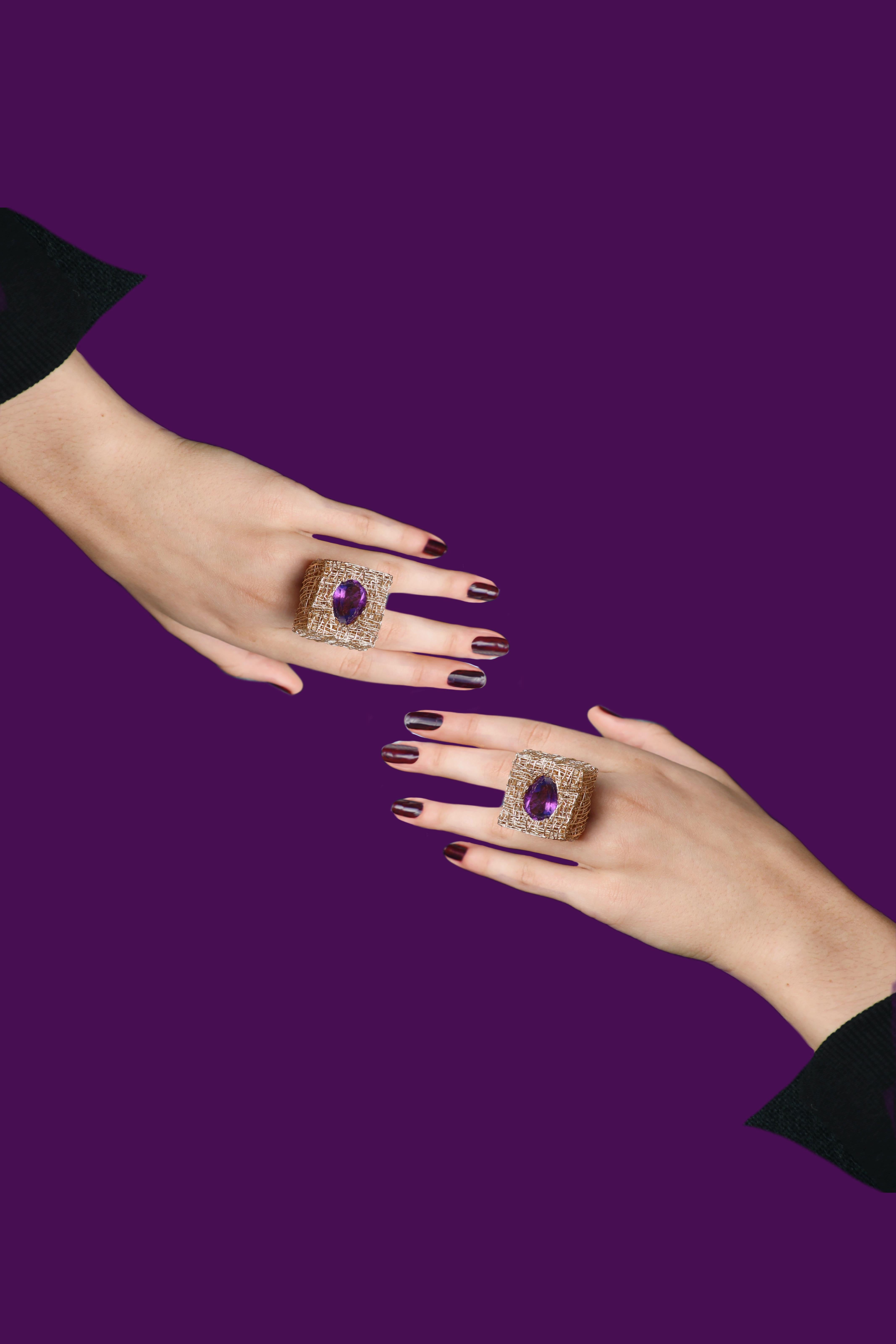 Wearable Cocktail Art one-of-a-kind Amethyst Statement Ring For Sale 6