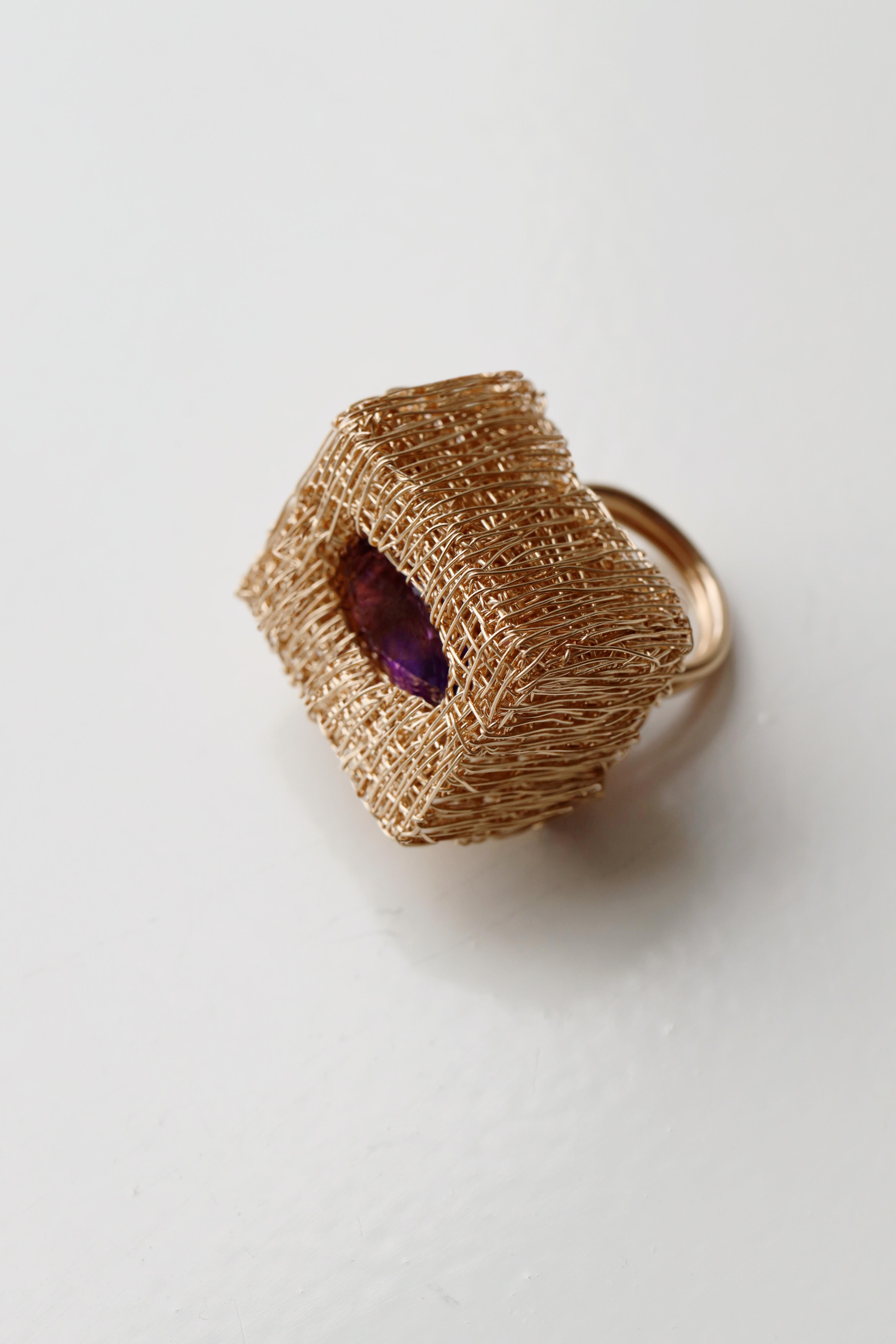 Contemporary Wearable Cocktail Art one-of-a-kind Amethyst Statement Ring For Sale
