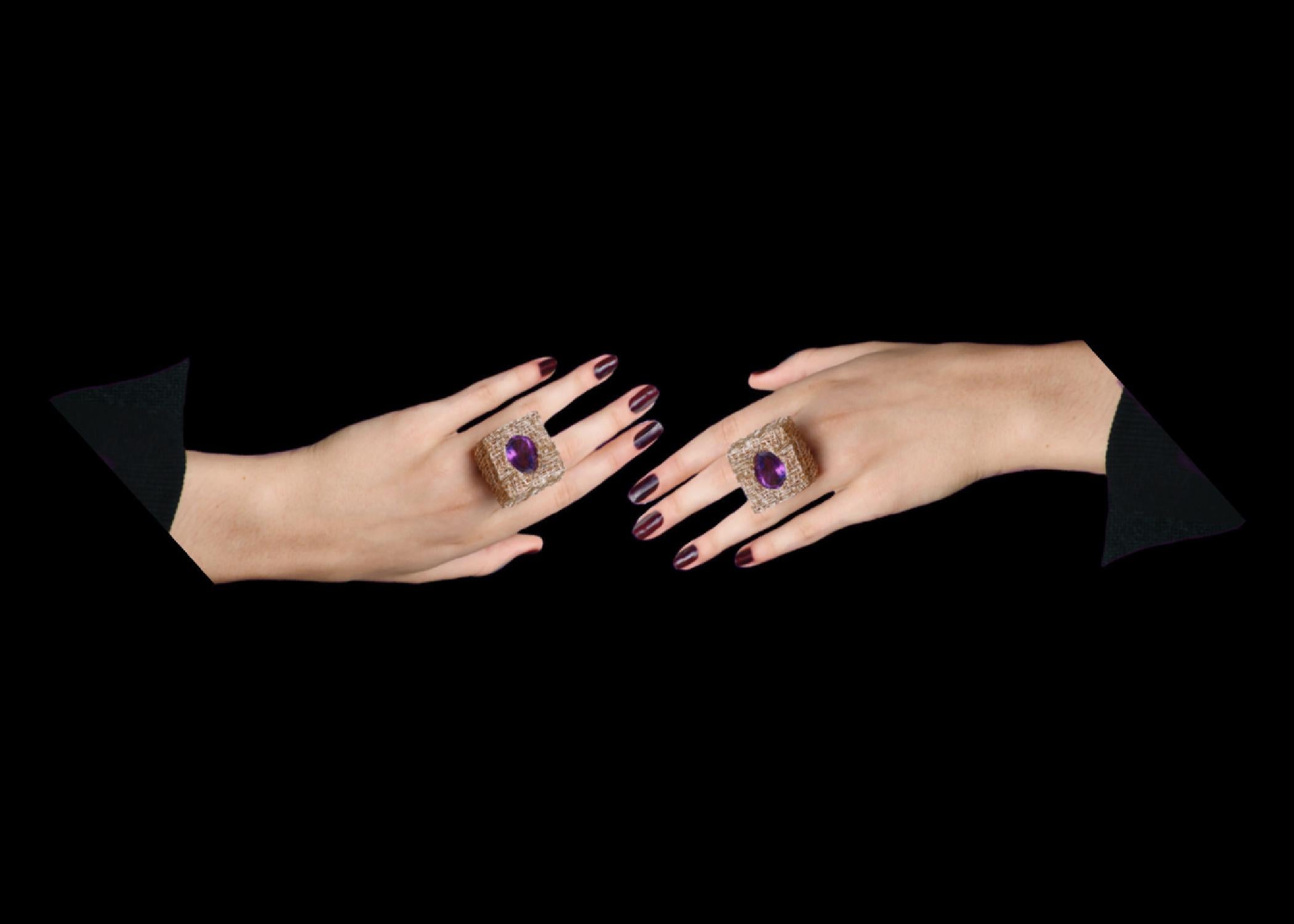 Wearable Cocktail Art one-of-a-kind Amethyst Statement Ring For Sale 1