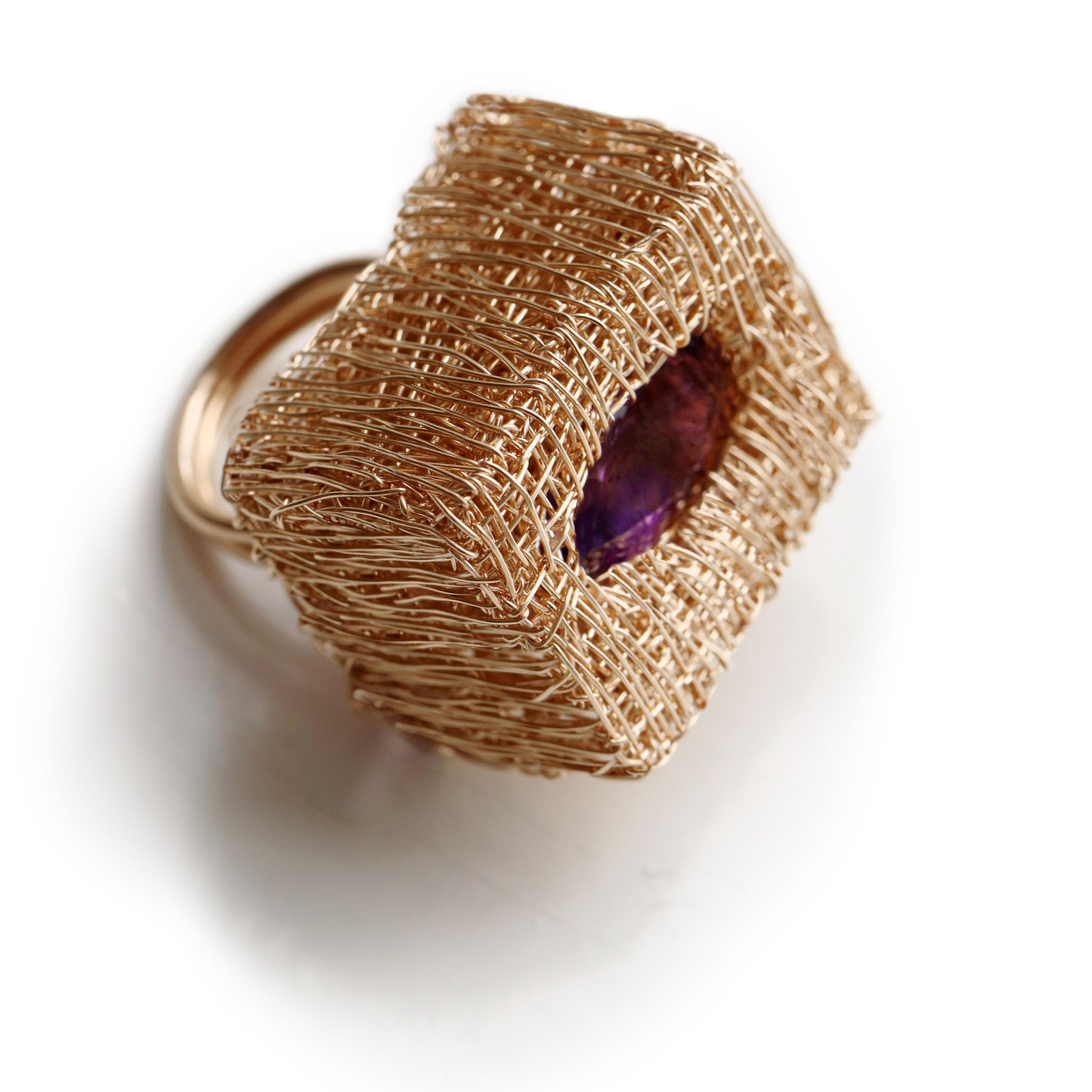 Wearable Cocktail Art one-of-a-kind Amethyst Statement Ring For Sale 3