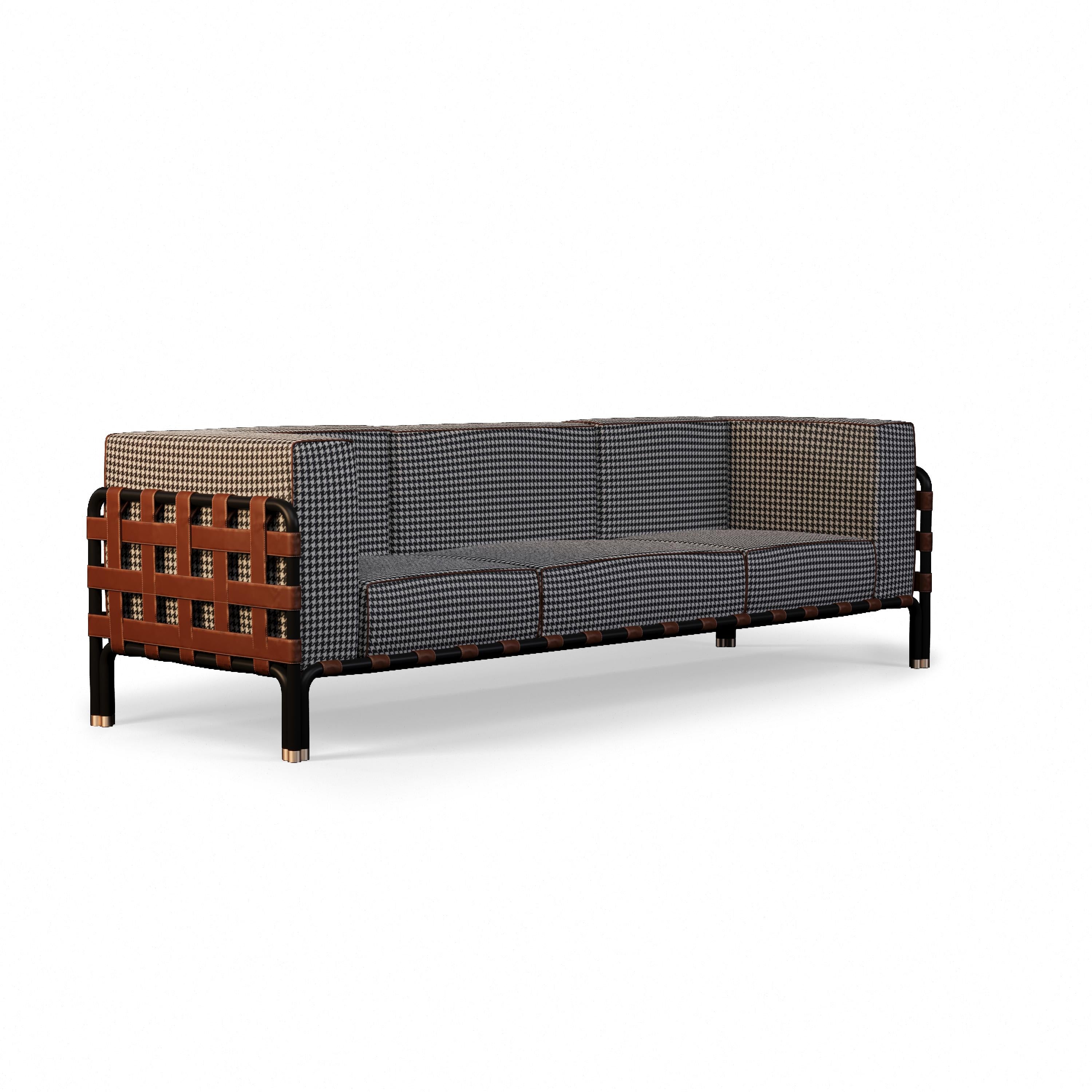 Luxuriöses Outdoor-Sofa mit Leder und Edelstahlkonstruktion (Moderne) im Angebot