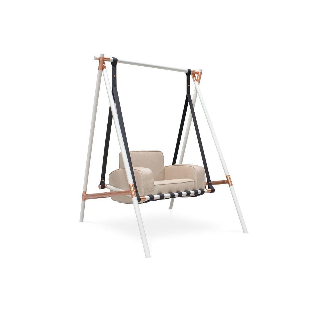 Outdoor Swing in White Lacquered Stainless steel and beige outdoor fabric 