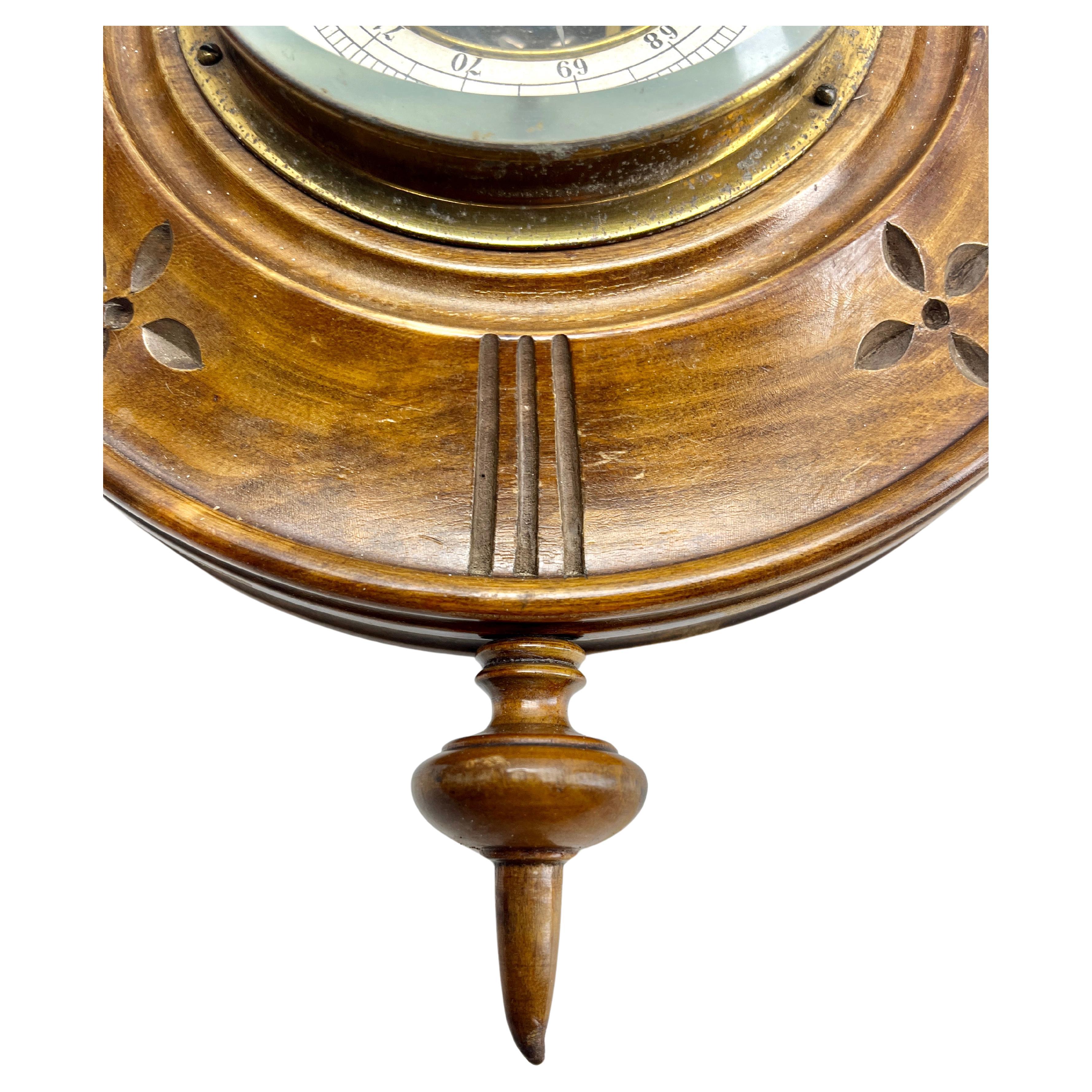 Early 20th Century Weather Station in Art Nouveau Style Carved Walnut C. Engel & Cie  Verviers For Sale