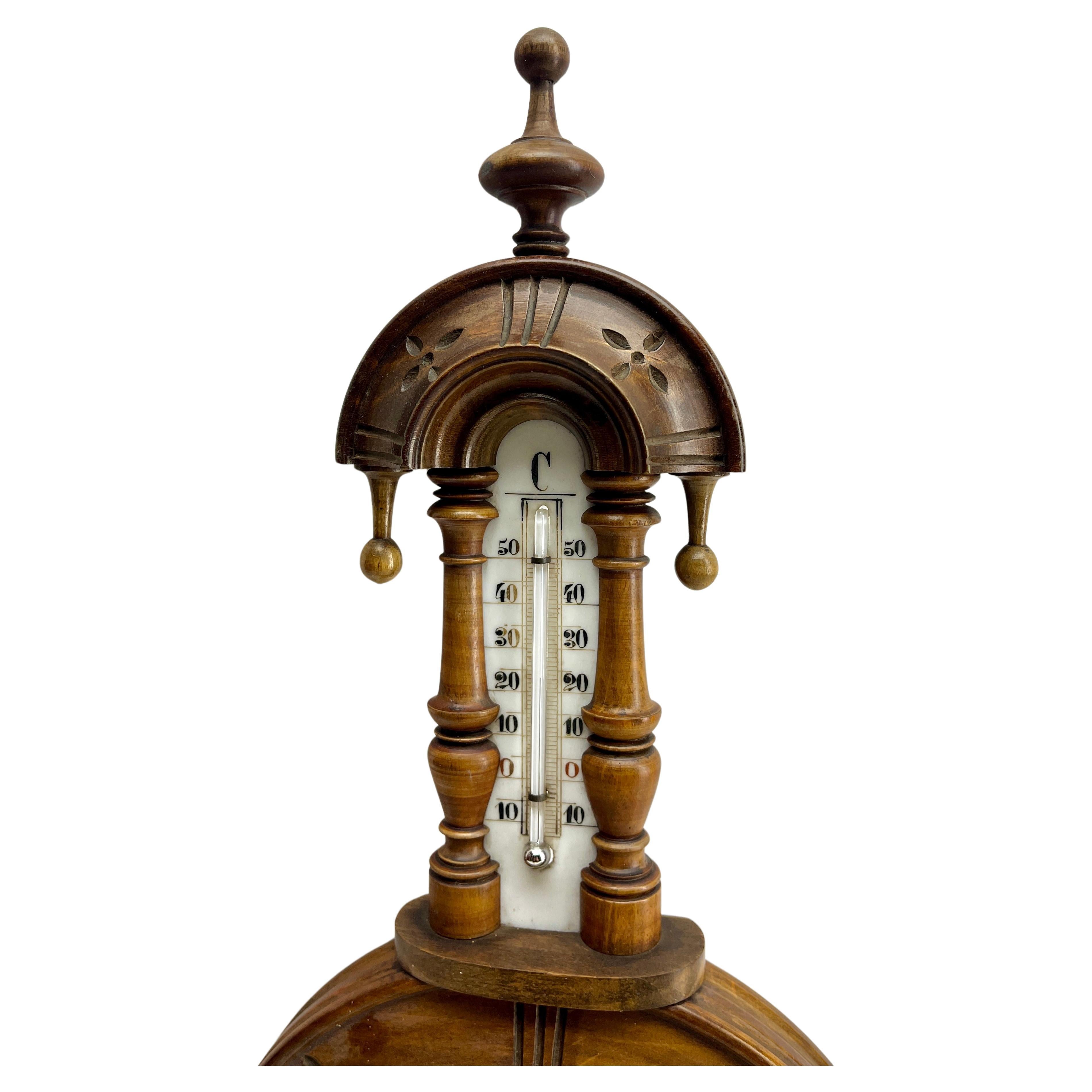 Weather Station in Art Nouveau Style Carved Walnut C. Engel & Cie  Verviers For Sale 1