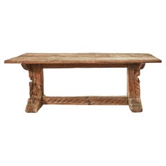 Weathered 19th Century Italian Pine Library Trestle Table