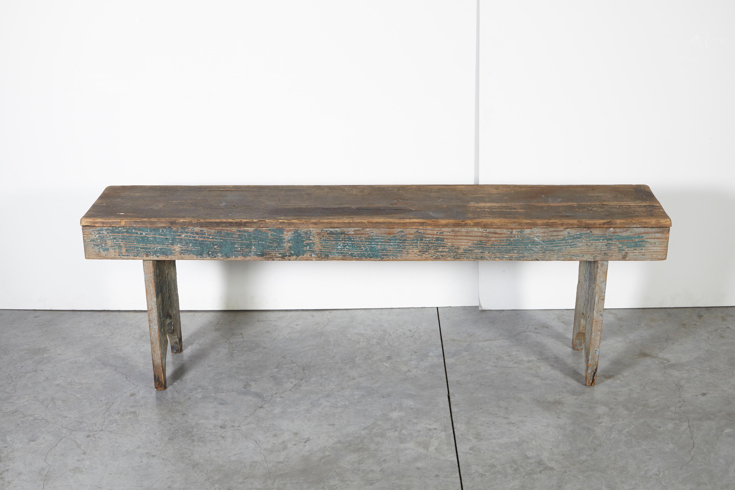 Weathered American Country Bench With Original Paint In Good Condition In New York, NY