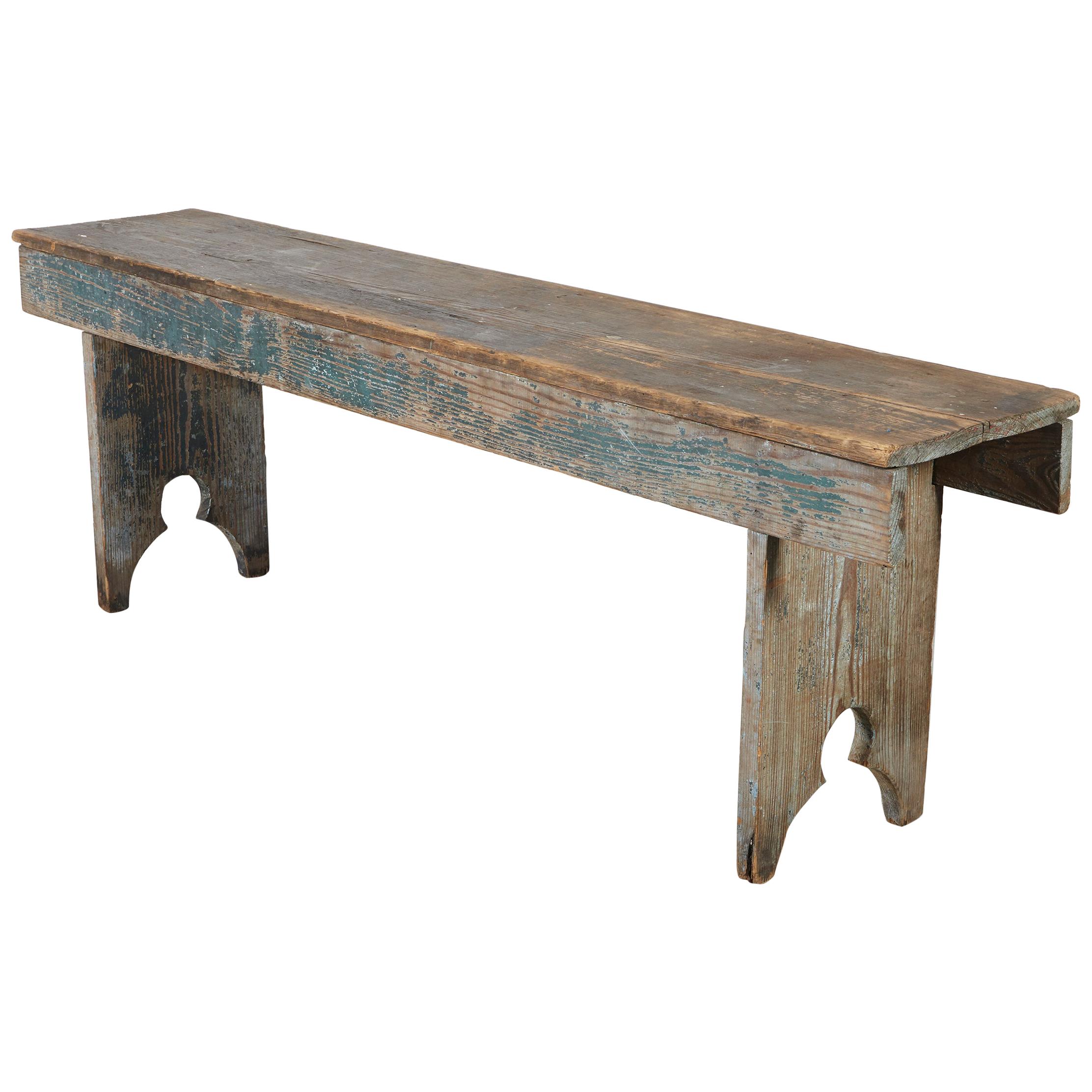 Weathered American Country Bench With Original Paint