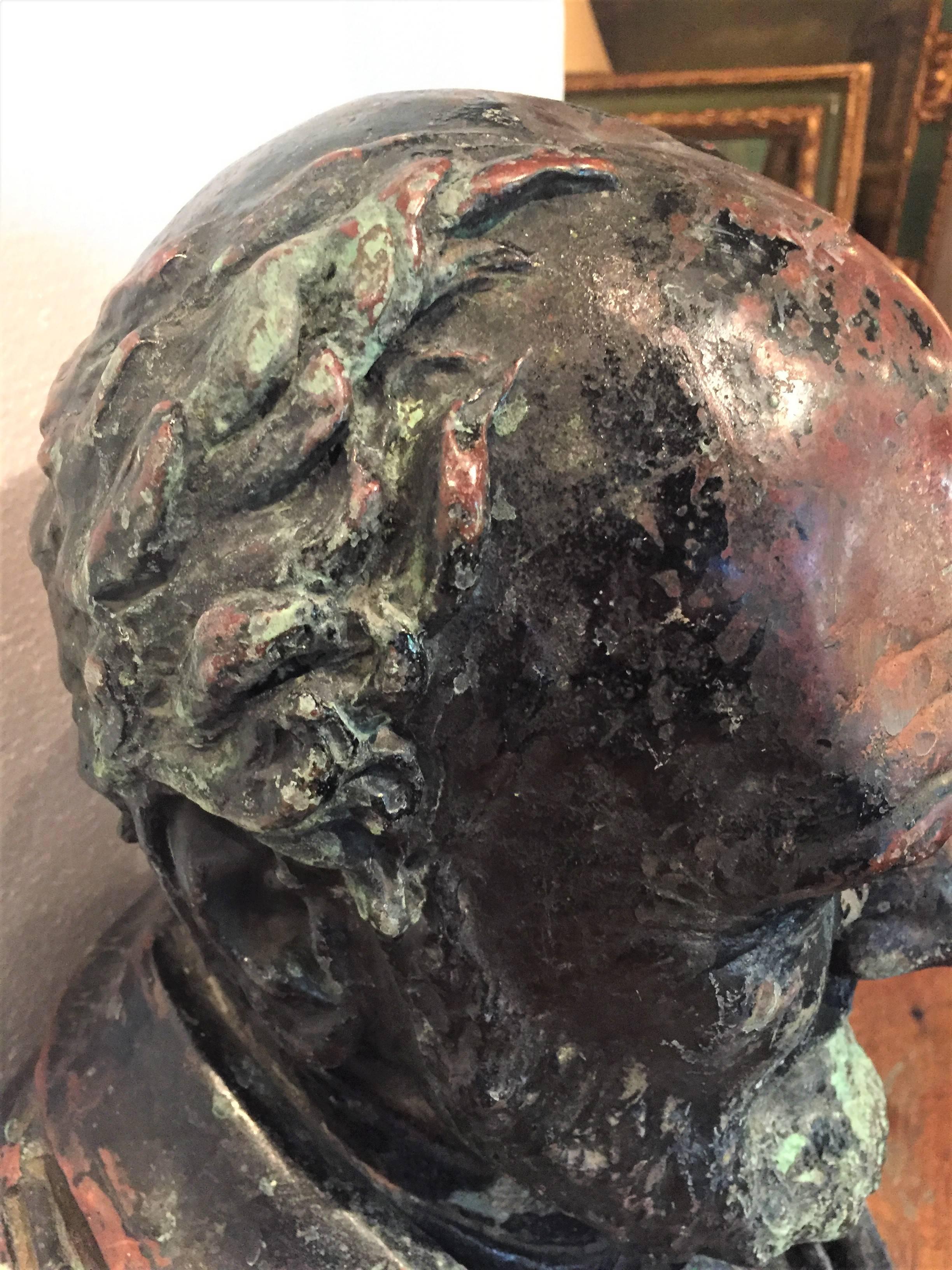 Scottish Weathered and Partial Paint Bronze Bust of a Man