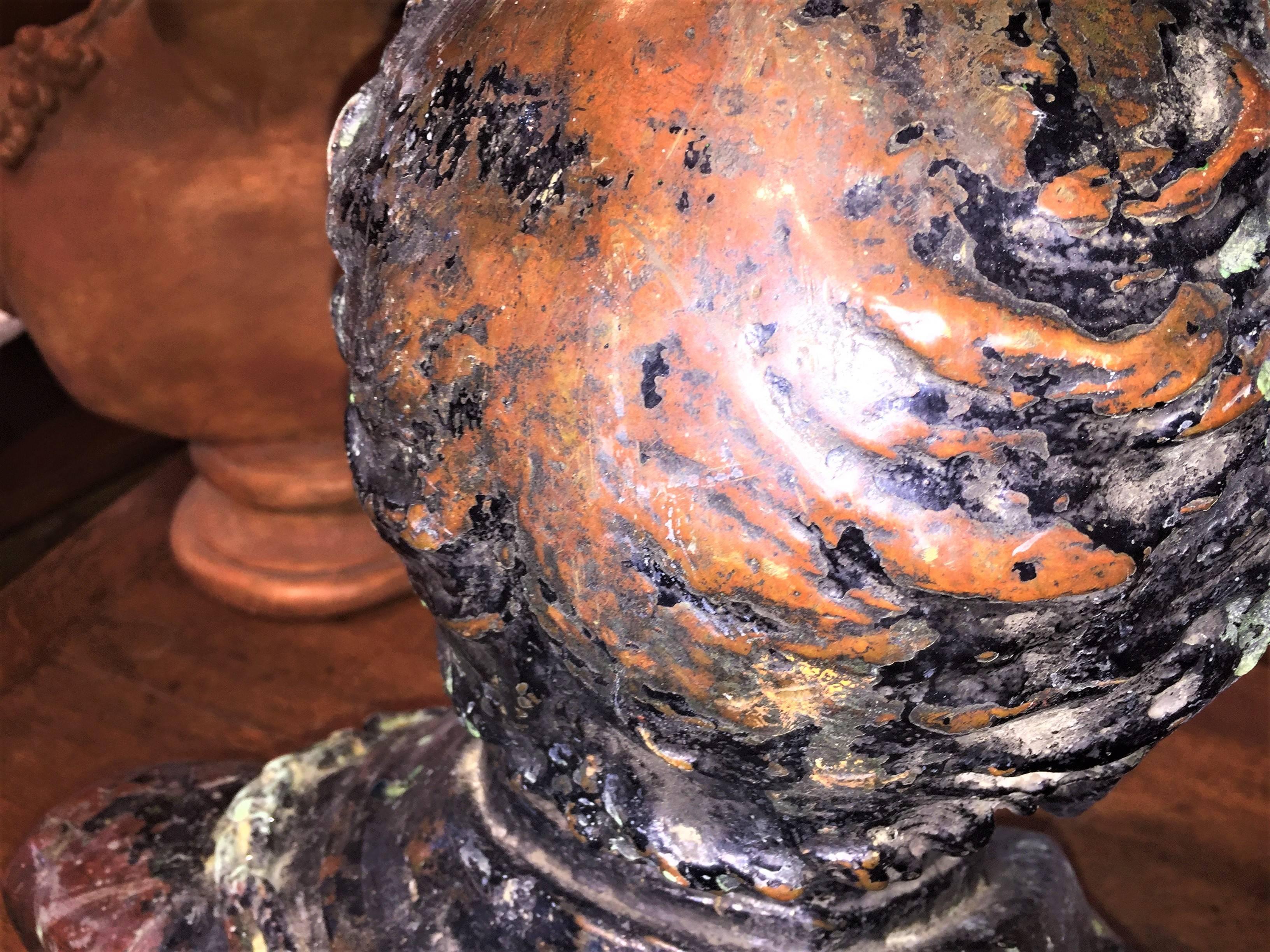 Weathered and Partial Paint Bronze Bust of a Man In Distressed Condition In Nashville, TN