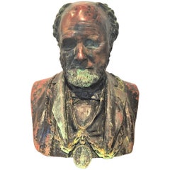 Weathered and Partial Paint Bronze Bust of a Man