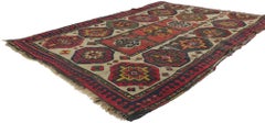 Weathered Antique Caucasian Kazak Distressed Rug with Tribal Style