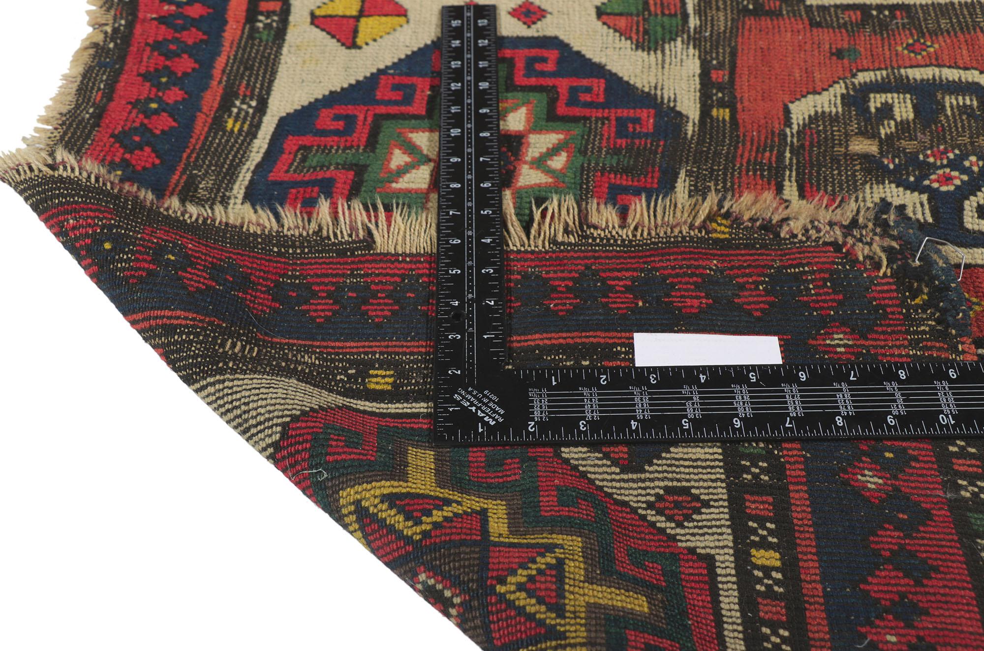 19th Century Weathered Antique Caucasian Kazak Distressed Rug with Tribal Style For Sale