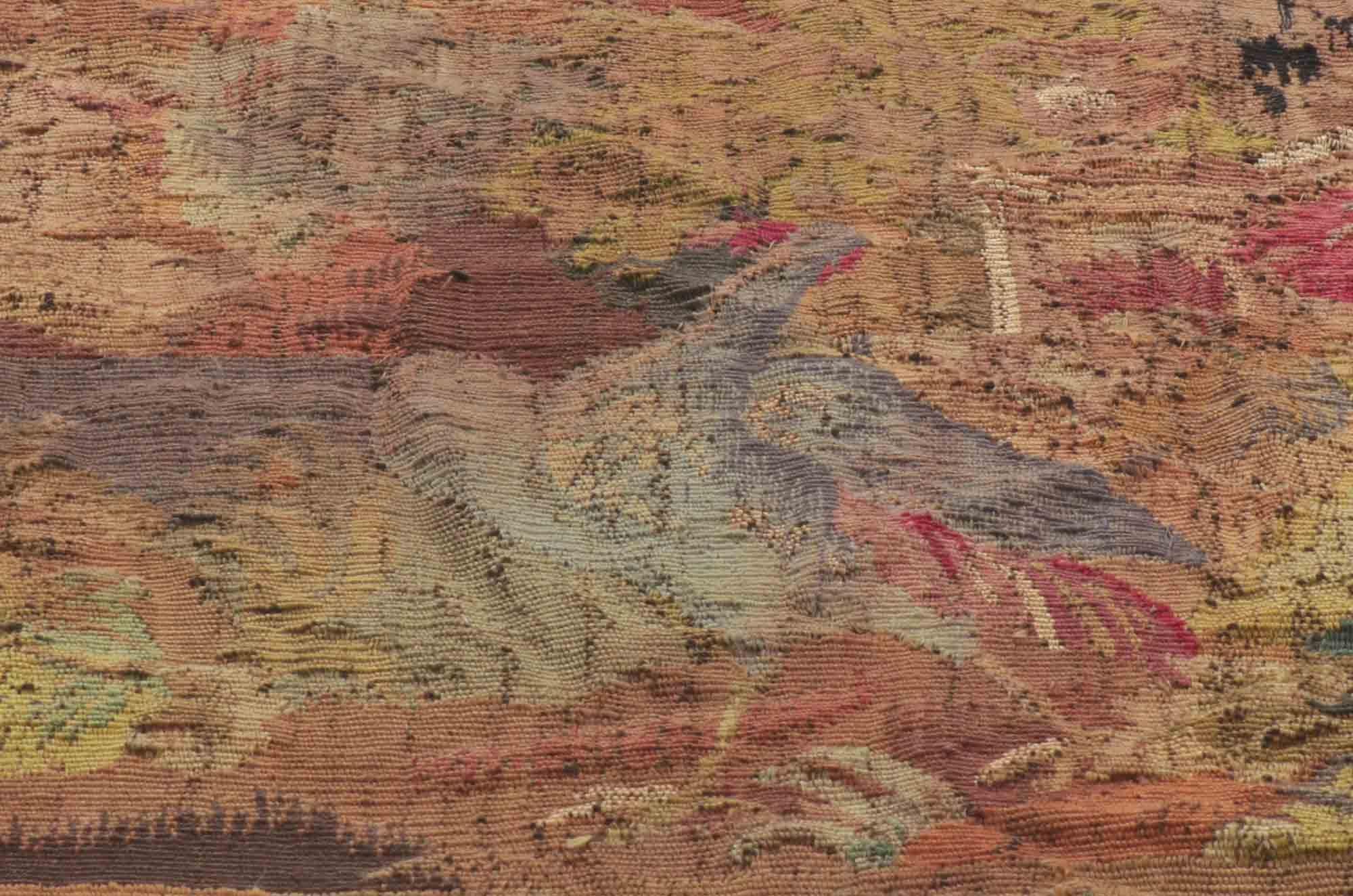 Late 18th Century French Aubusson Verdure Tapestry with Louis XV Style In Distressed Condition For Sale In Dallas, TX