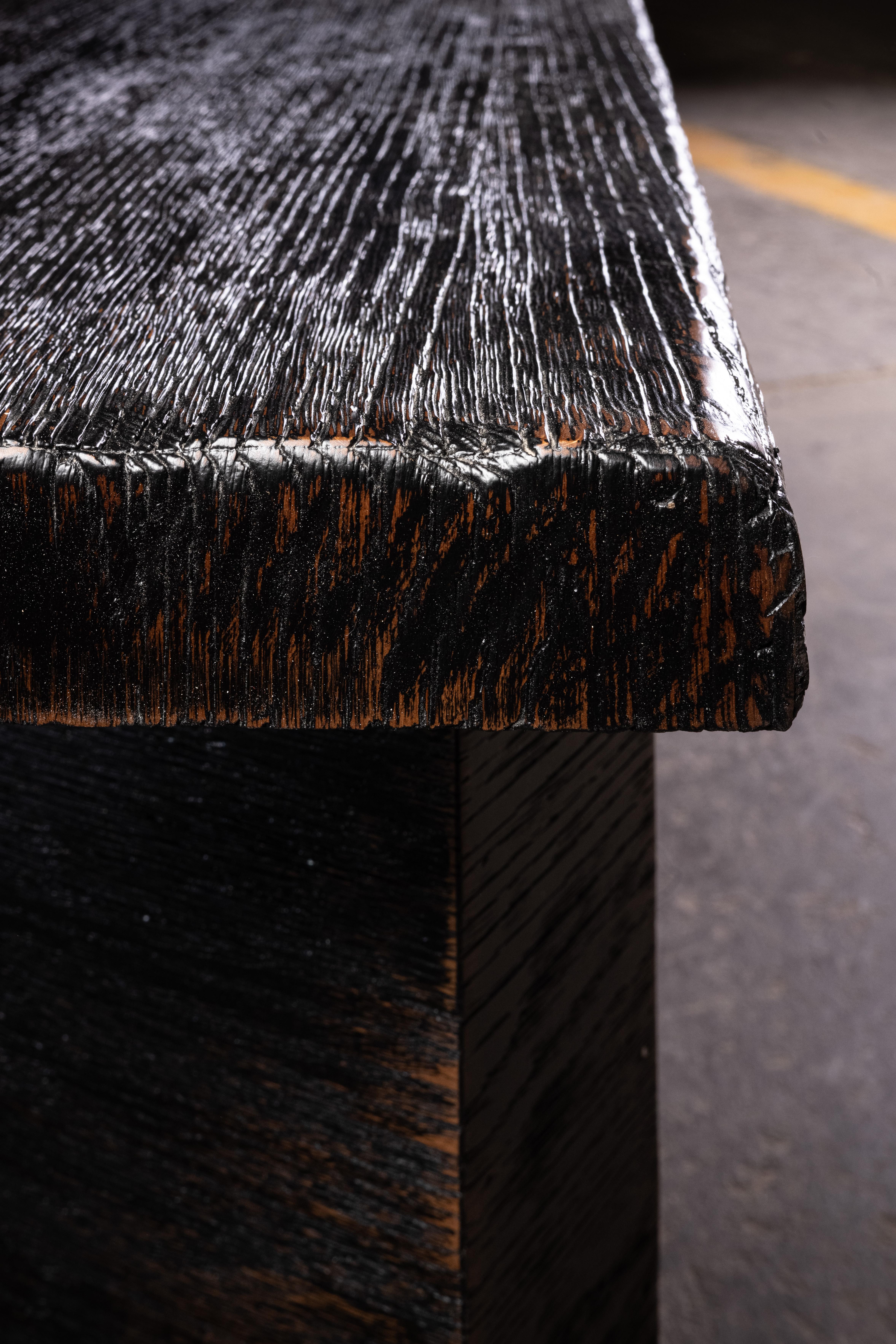 Hand-Crafted Weathered Black Oak Bench For Sale