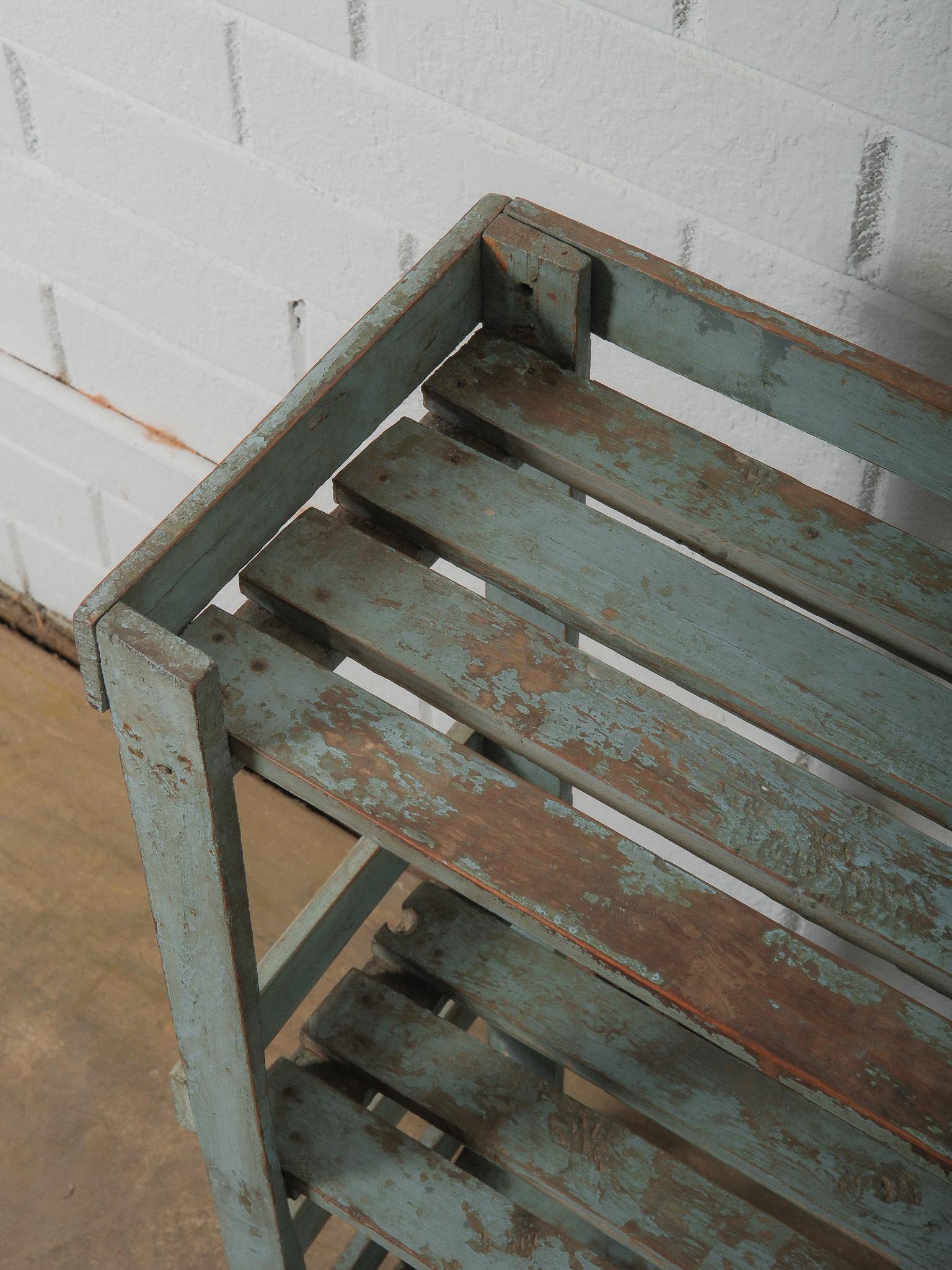 Indian Weathered Blue Wooden Shelf with Open Framework For Sale