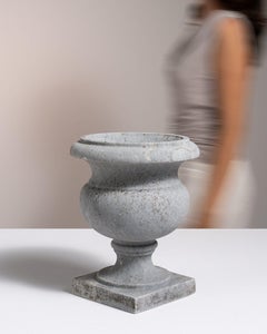 Weathered Bluestone Garden Urn, Campana Form, Antique, 1929, Gray