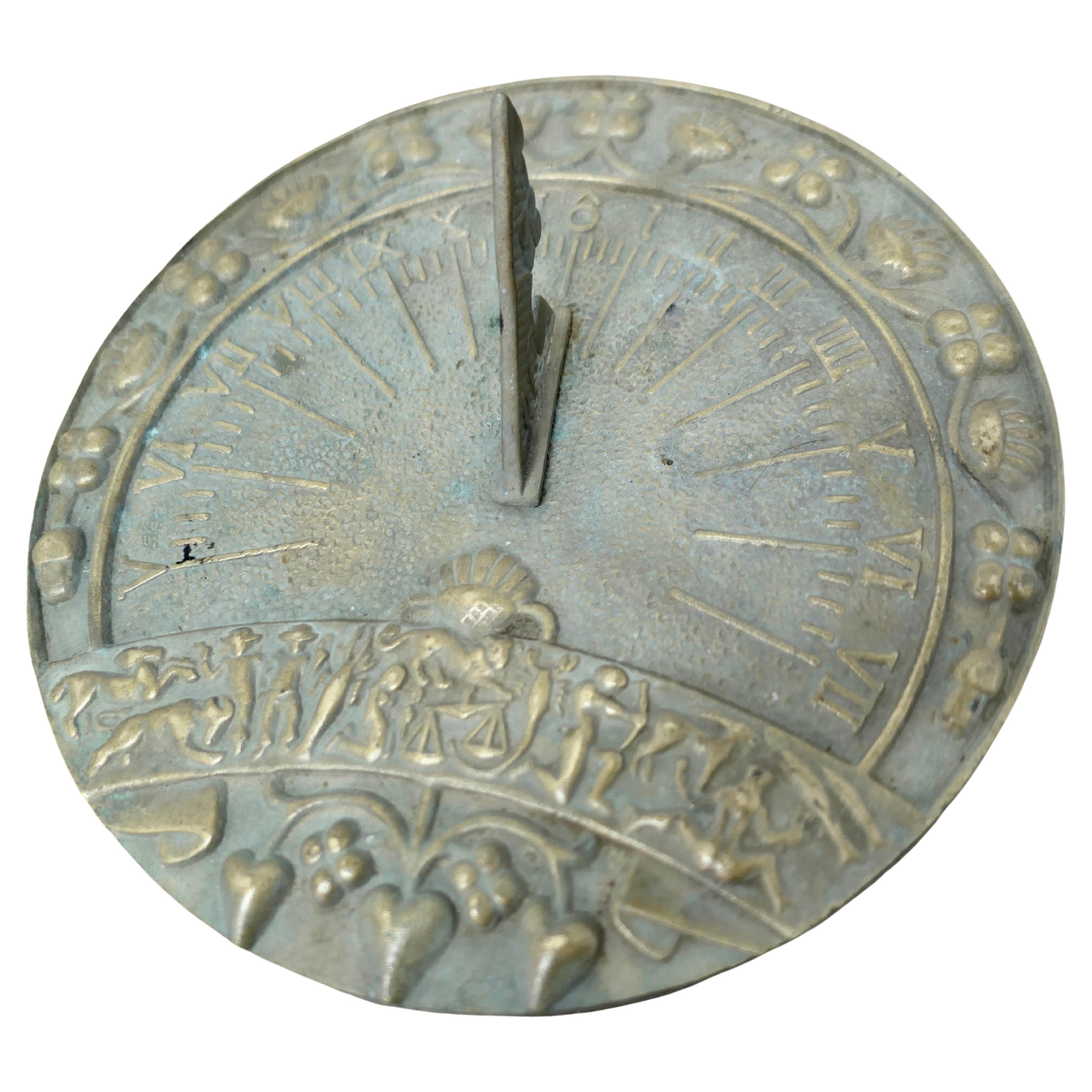 Weathered Brass Garden Sundial  This sundial is made in Cast Brass  For Sale