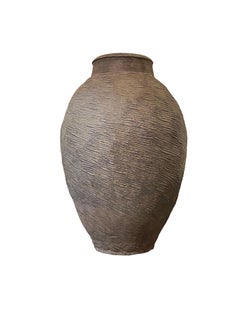 Weathered Brown Rib Textured Earthenware Vase, China, Contemporary