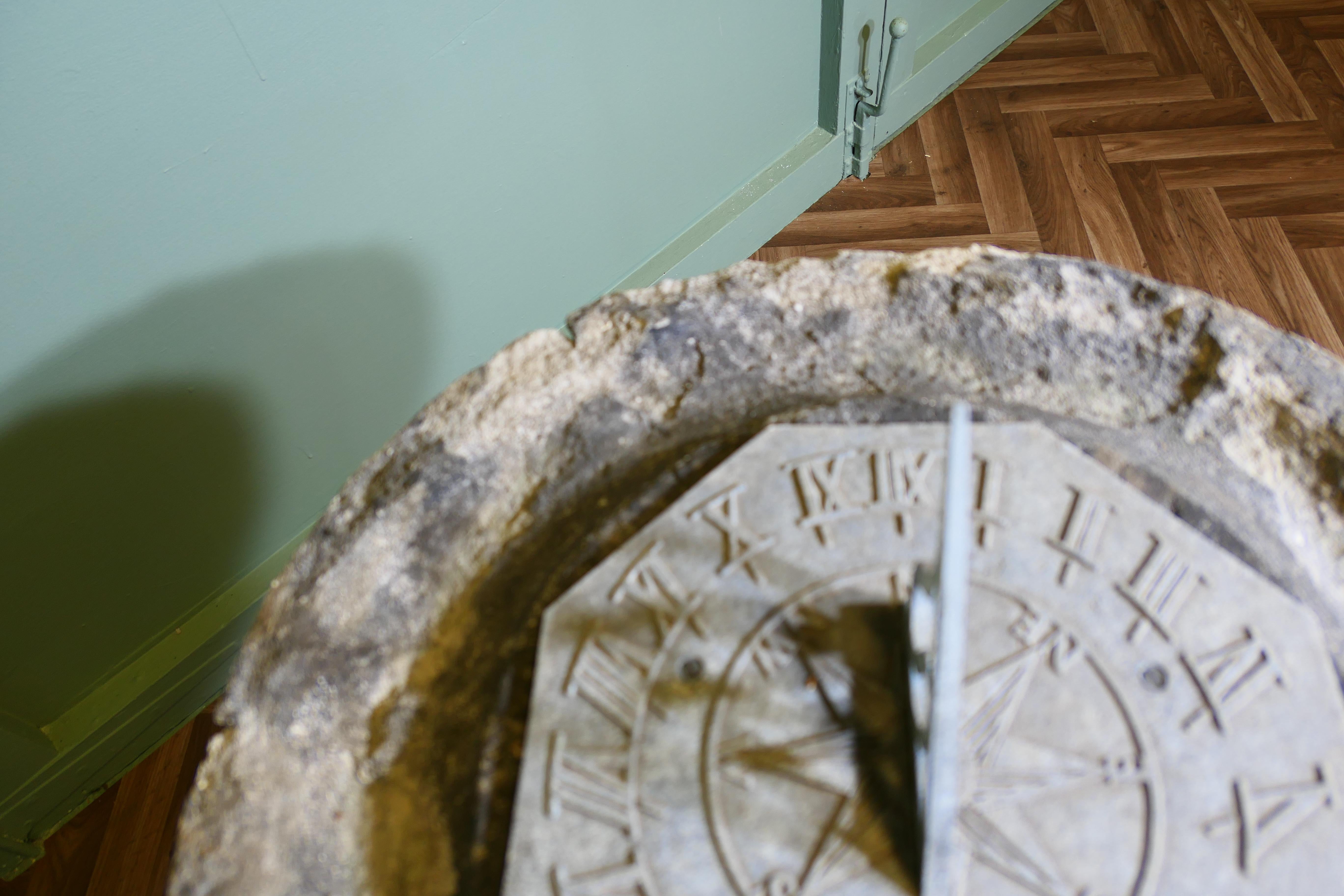 Weathered Carved Stone Bird Bath, Sun Dial 2