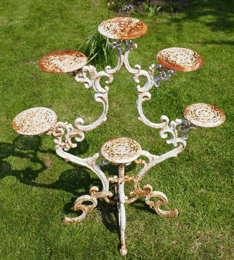 Arts and Crafts Weathered Cast Iron 6 Branch Plant Stand