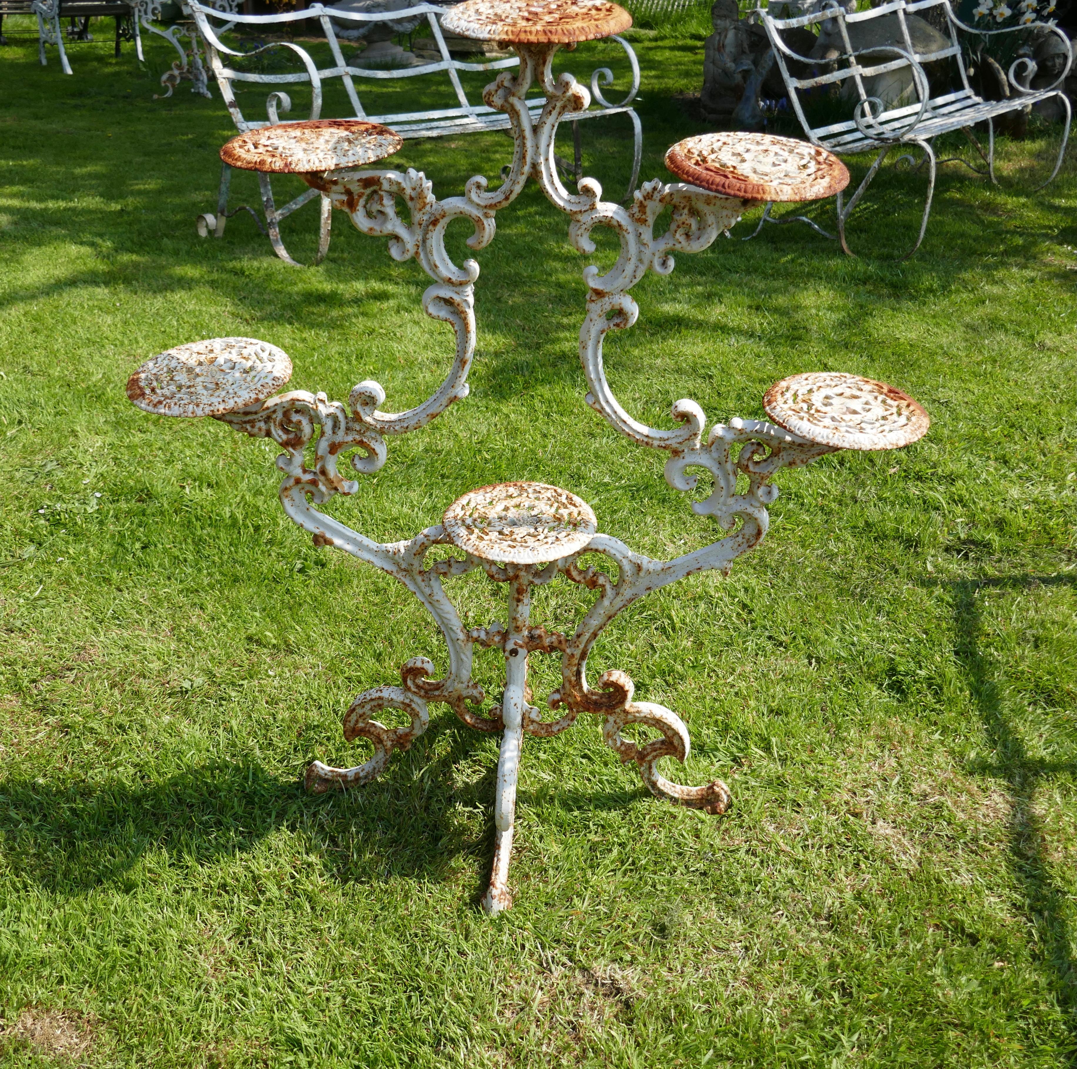 Weathered Cast Iron 6 Branch Plant Stand 3