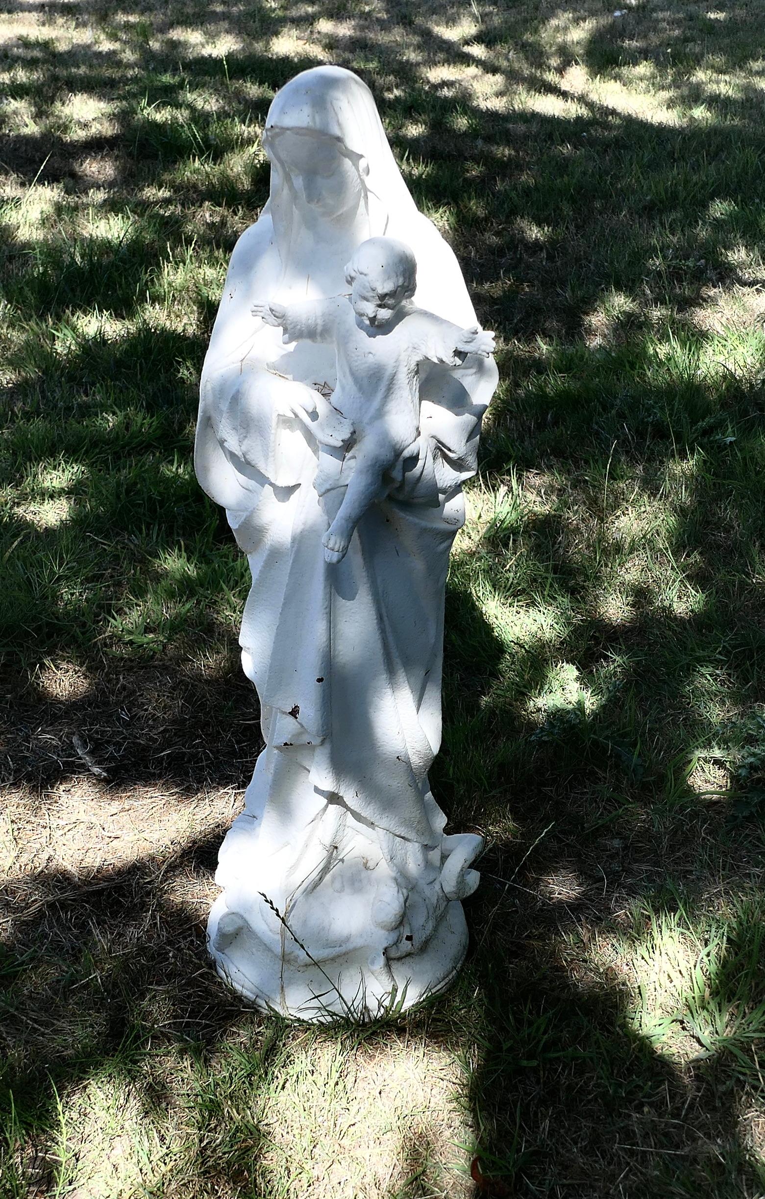 Weathered cast iron Irish Statue of The Virgin Mary

A lovely piece for the garden with a snake at her feet 
The statue is a nice colour and the paint is lightly weathered, it is otherwise in good condition 

The Statue is 33” high and