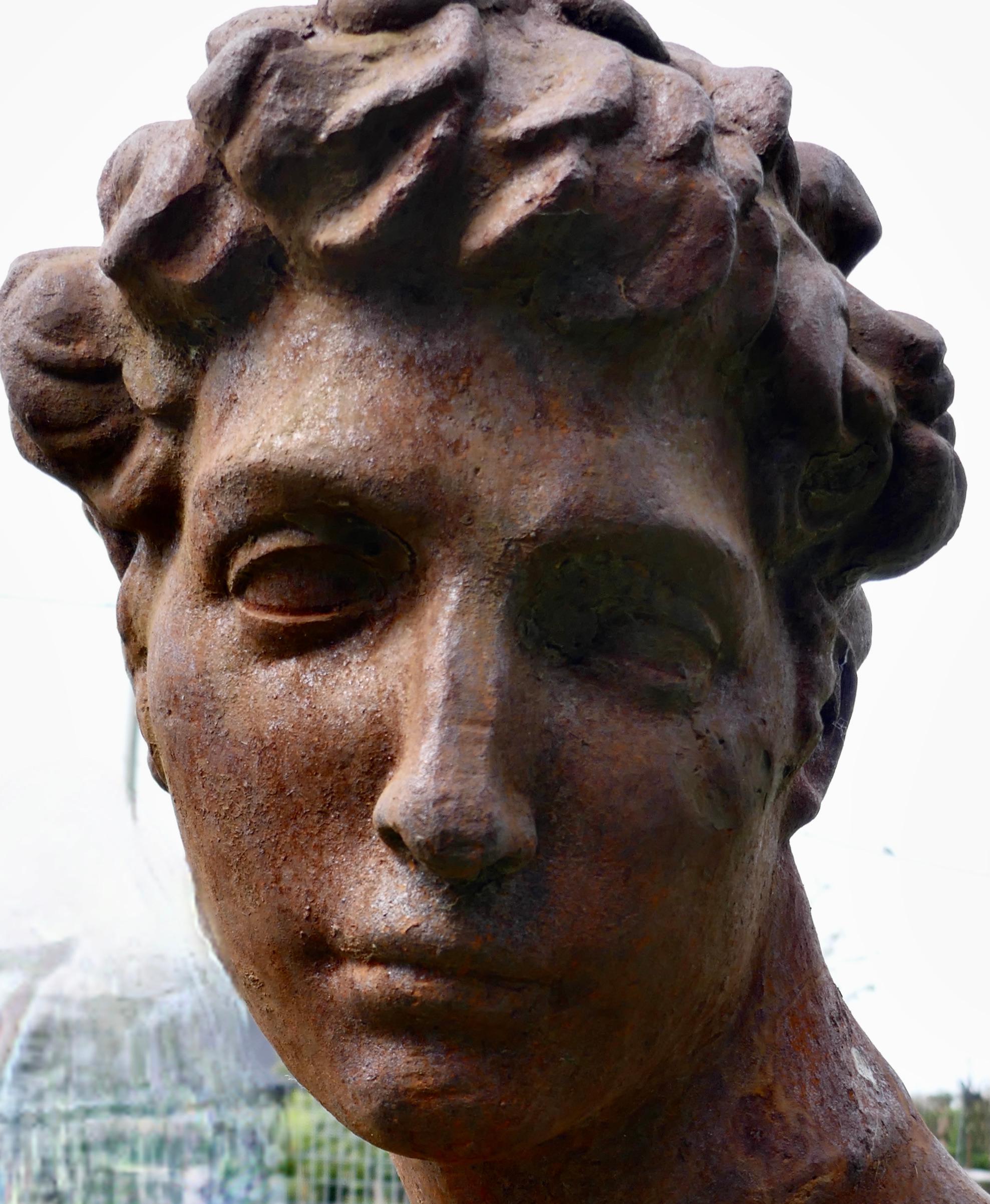 Weathered Cast Iron Statue of Michelangelo's David 3