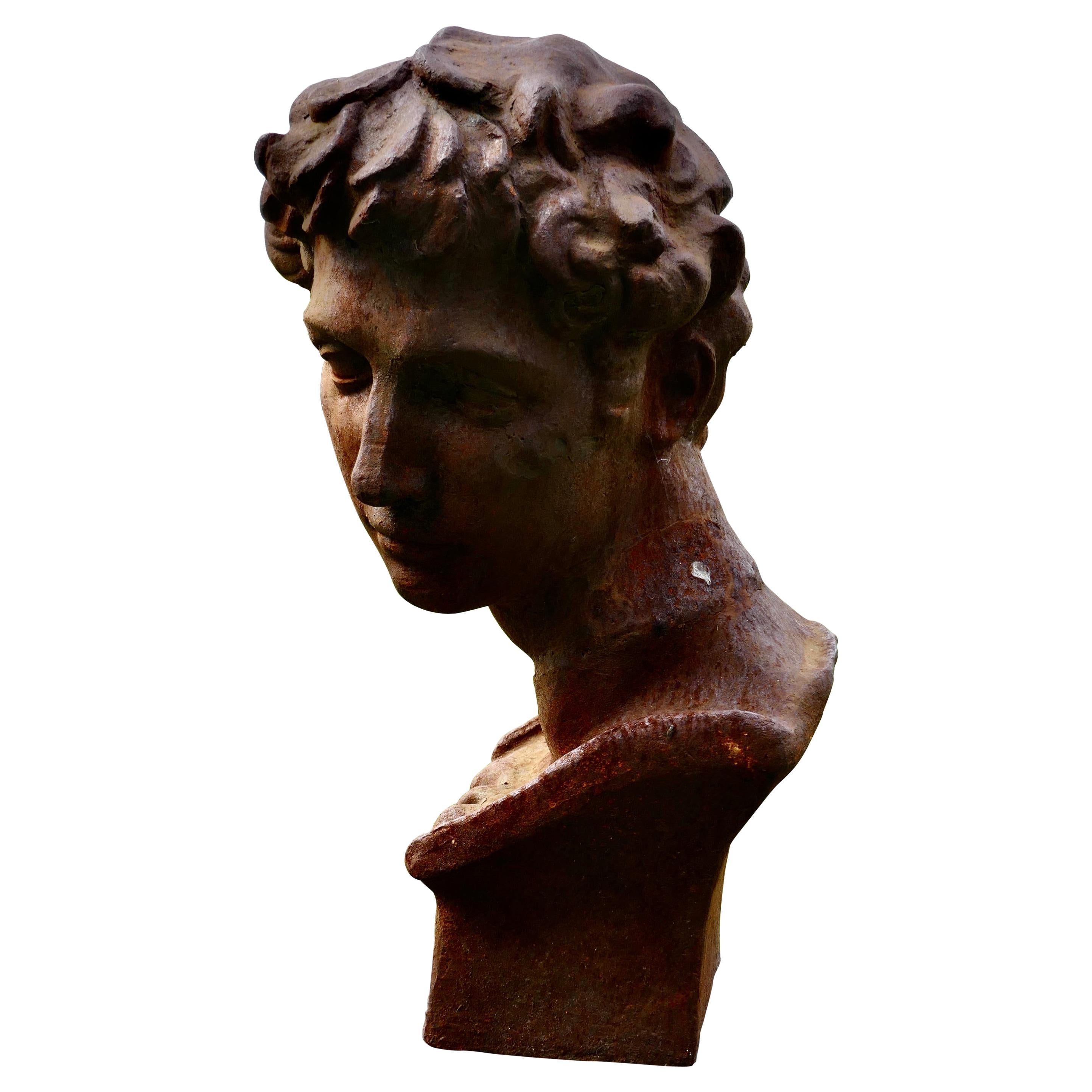 Weathered Cast Iron Statue of Michelangelo's David