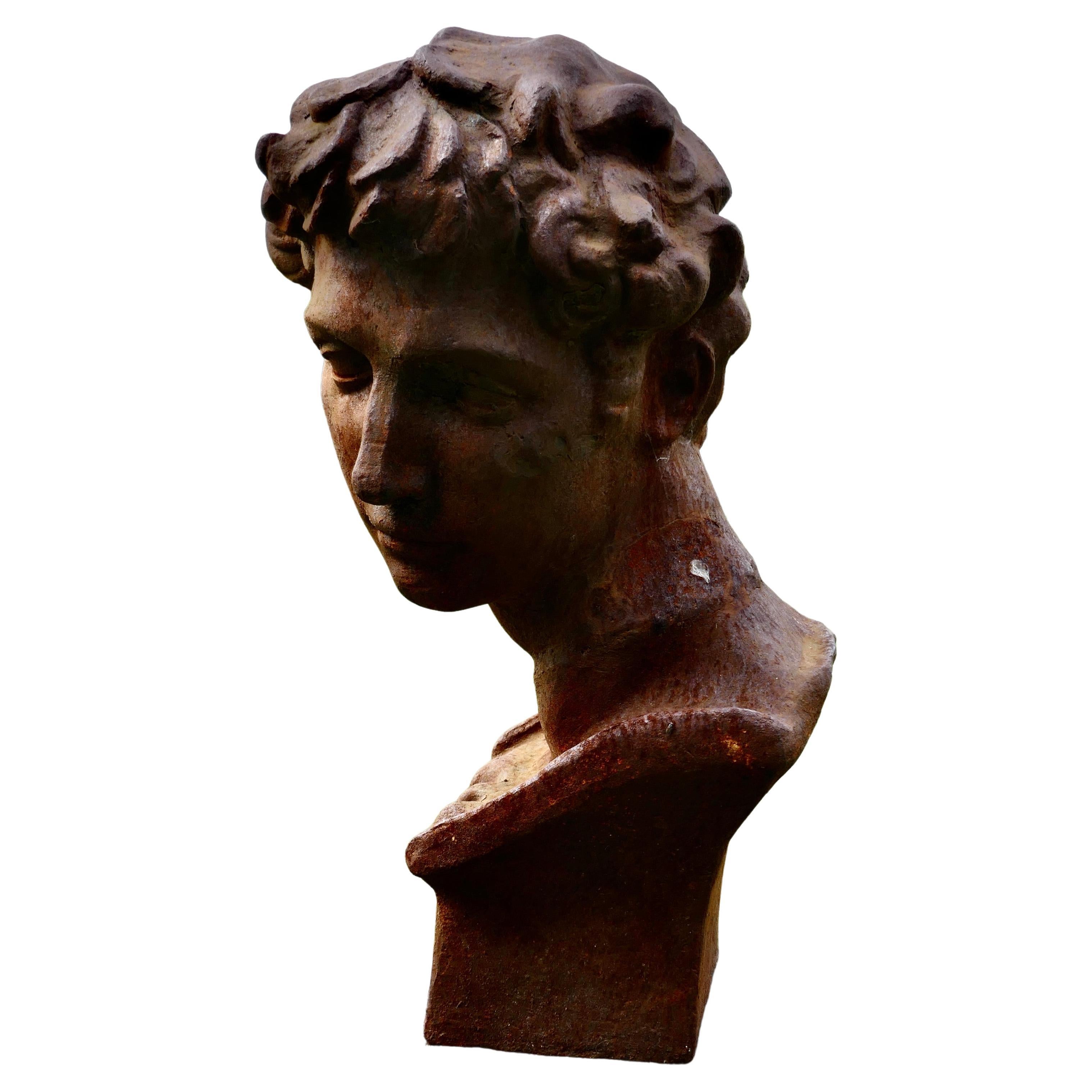  Weathered Cast Iron Statue of Michelangelo's David     