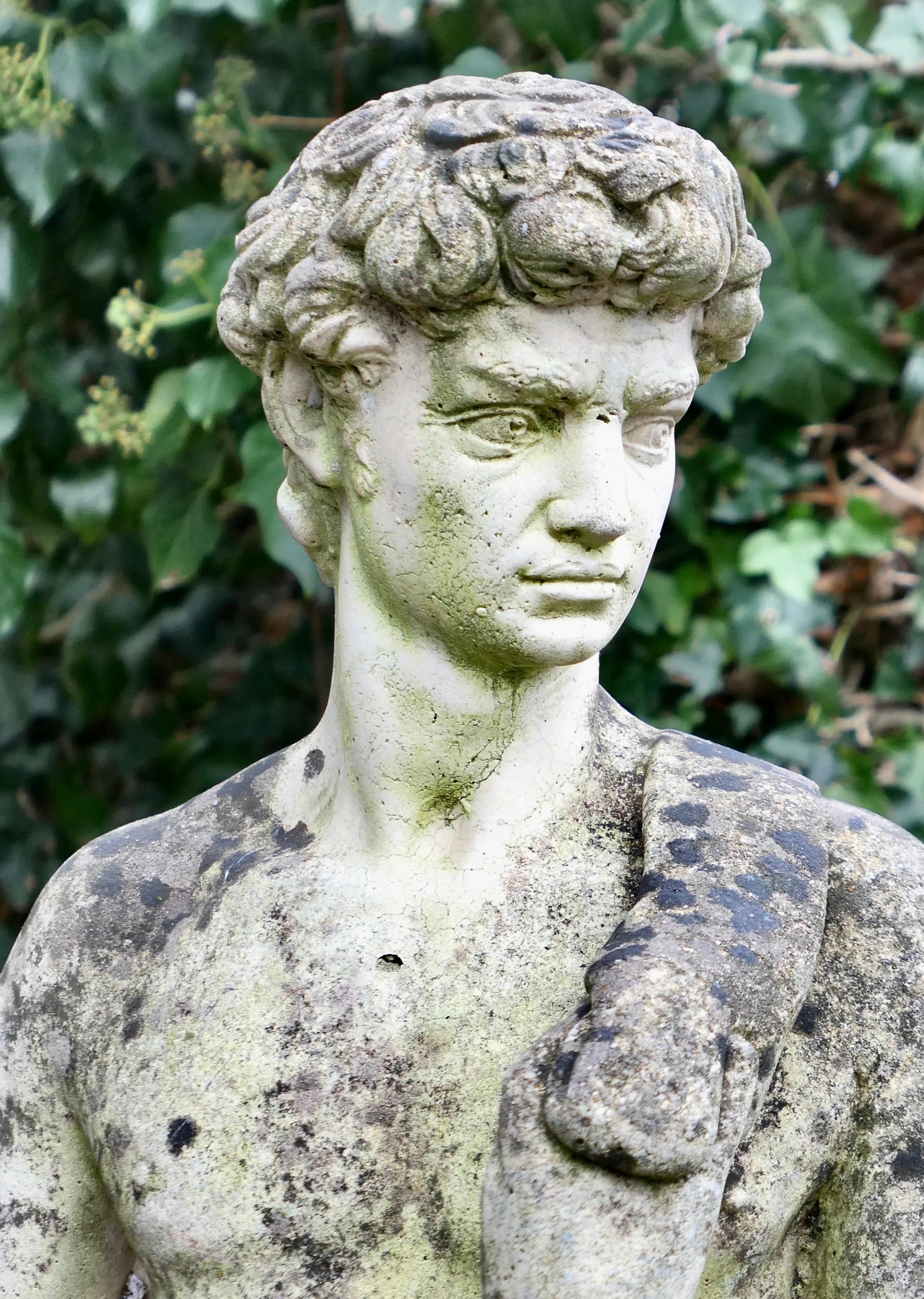 Weathered Cast Statue of Michelangelo's David A lovely piece for the garden In Good Condition For Sale In Godshill, Isle of Wight