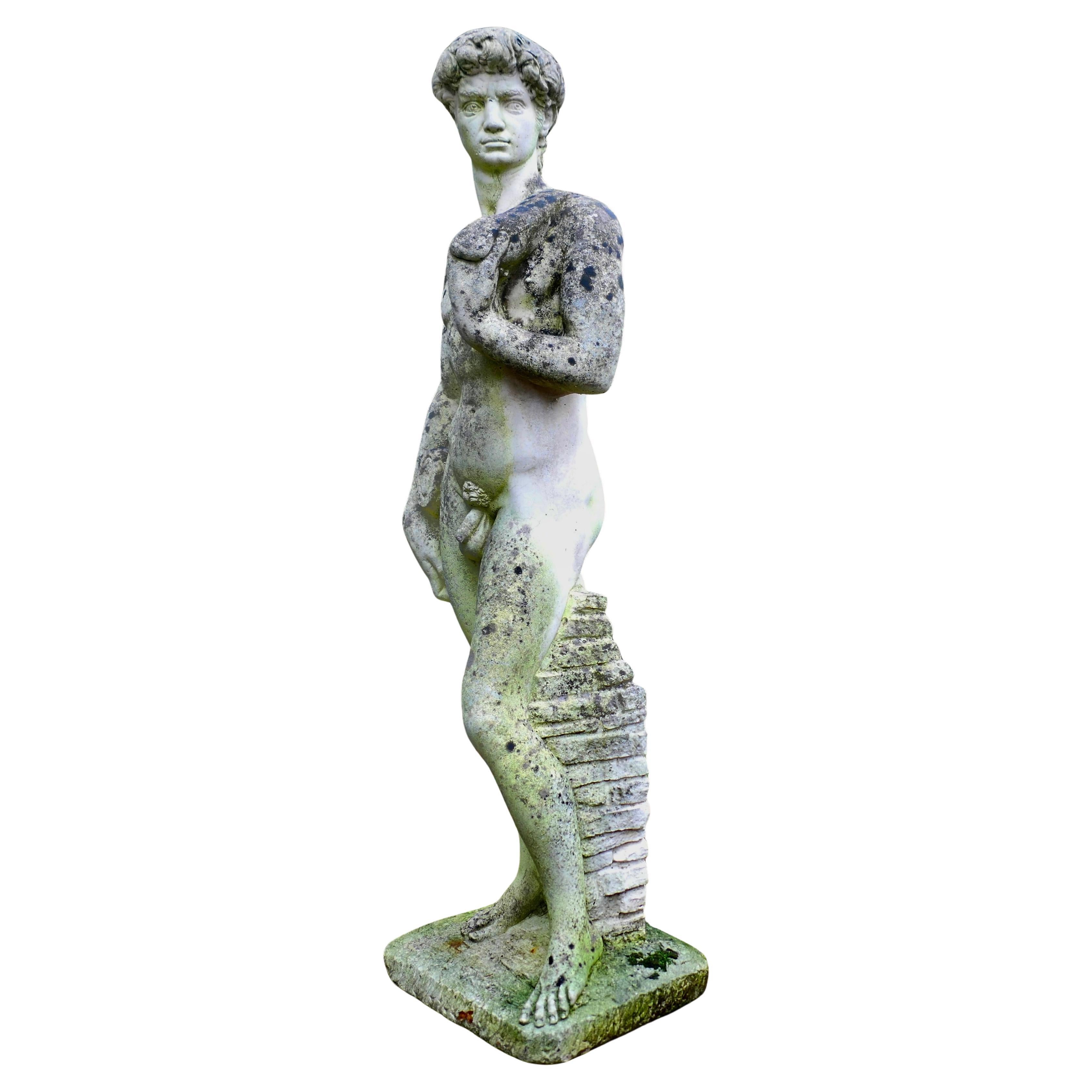 Weathered Cast Statue of Michelangelo's David A lovely piece for the garden For Sale