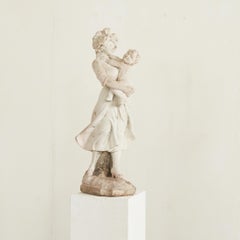 Weathered Cast Stone Woman with Child Garden Statue