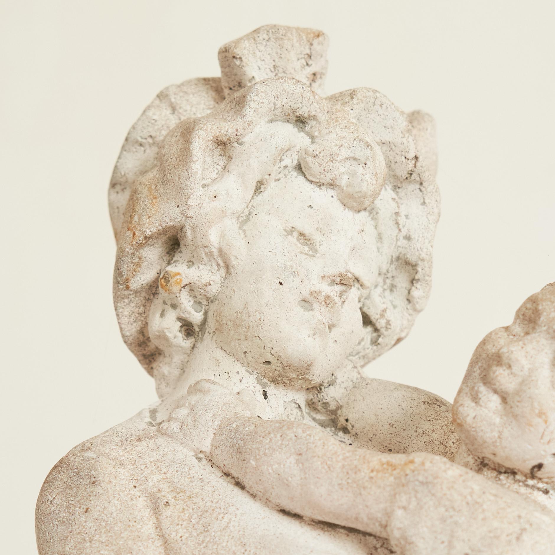 20th Century Weathered Cast Stone Woman with Child Garden Statue For Sale