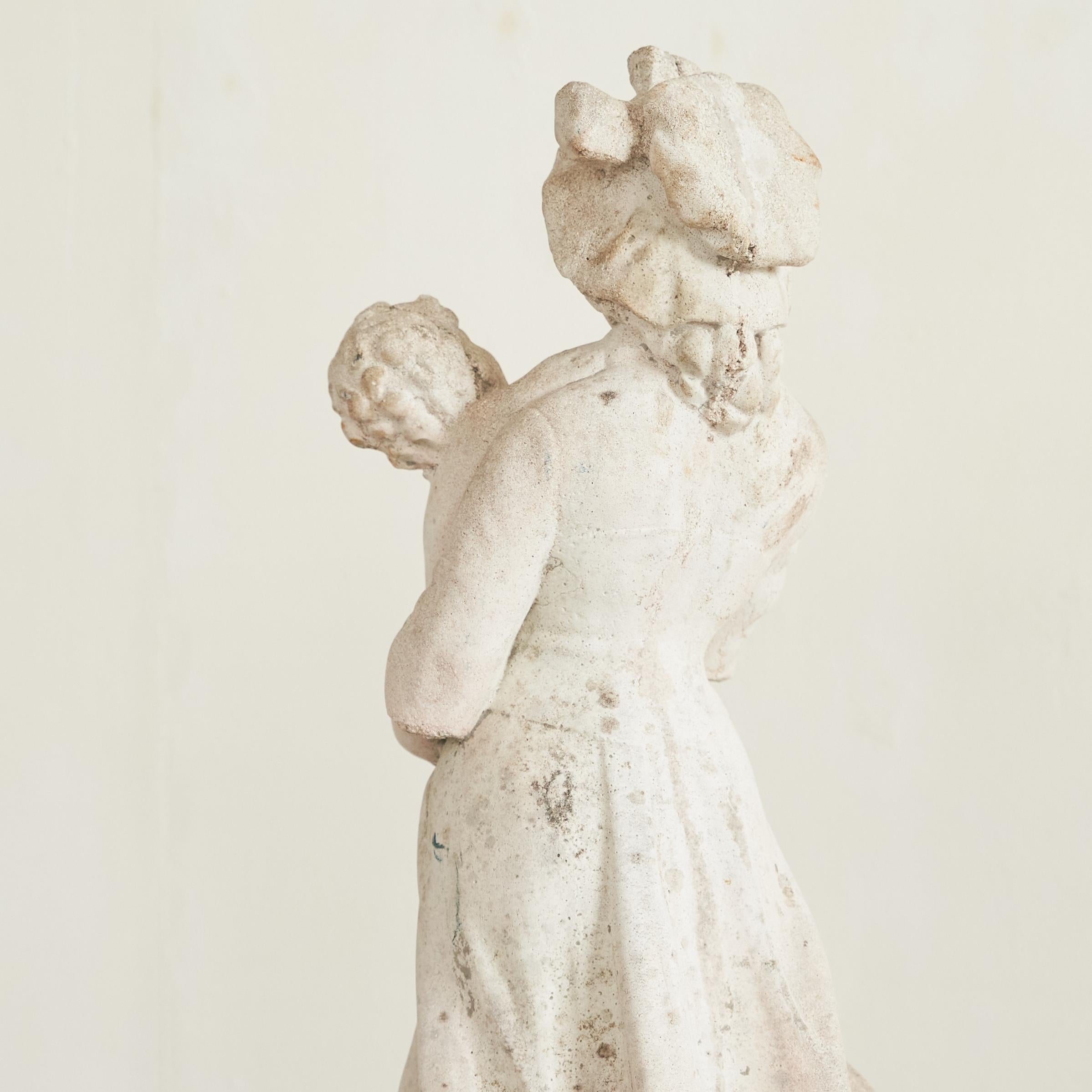 Weathered Cast Stone Woman with Child Garden Statue For Sale 4
