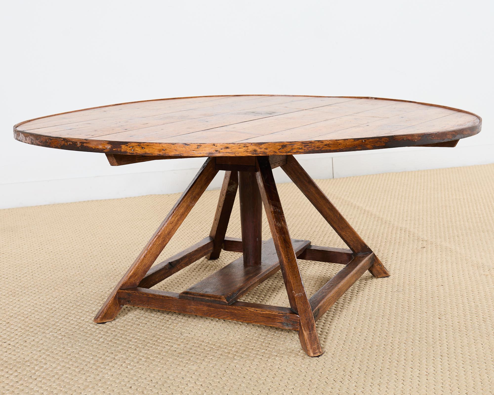 Weathered Country Italian Pine Round Farmhouse Dining Table 9