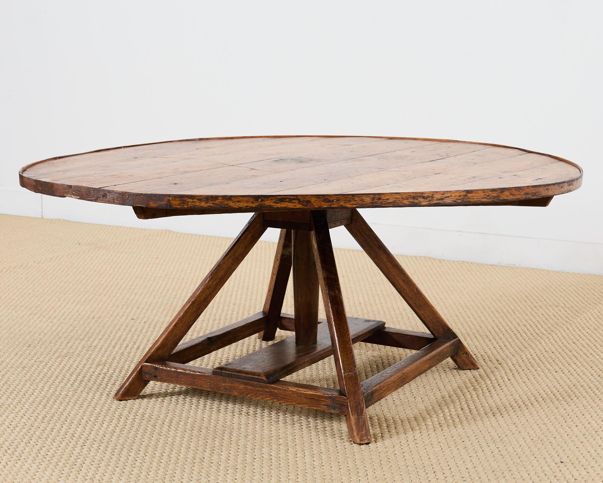 Weathered Country Italian Pine Round Farmhouse Dining Table 13