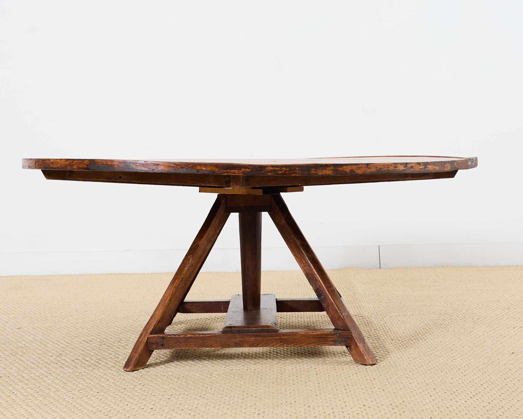 Hand-Crafted Weathered Country Italian Pine Round Farmhouse Dining Table