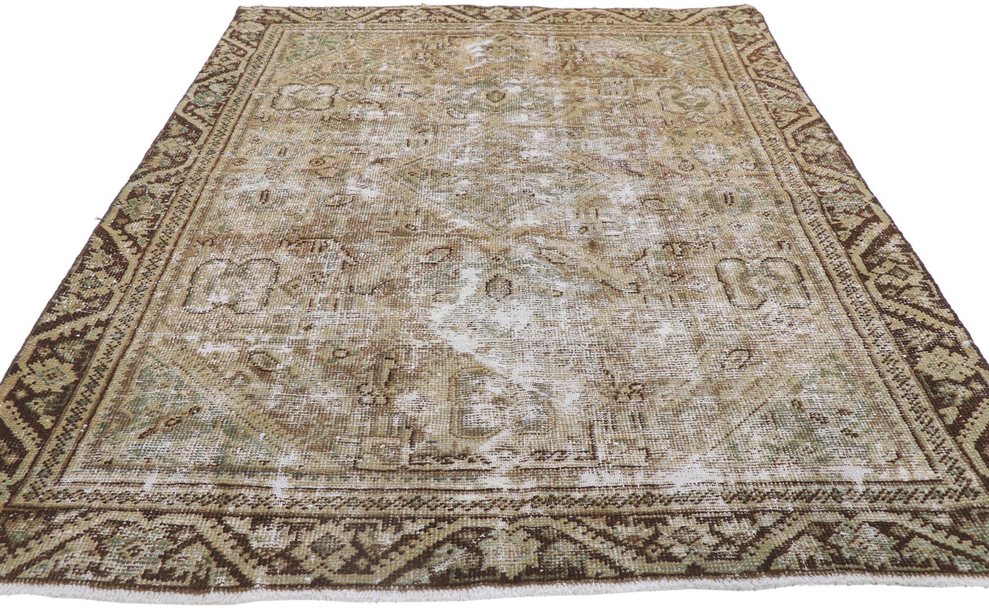 Rustic Weathered Distressed Antique Persian Mahal Rug