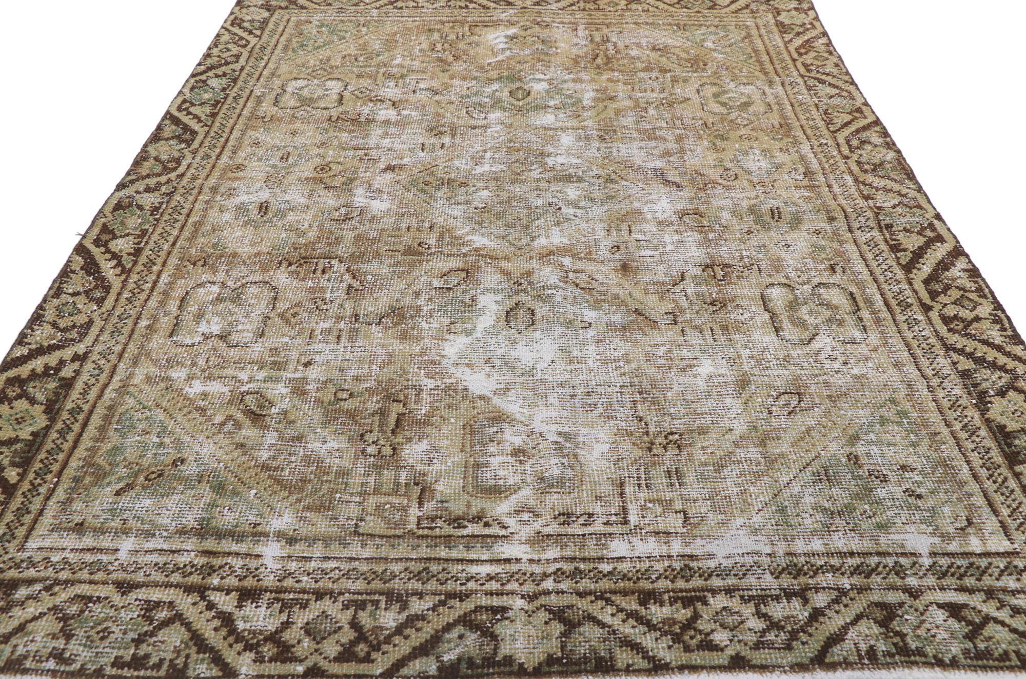 Hand-Knotted Weathered Distressed Antique Persian Mahal Rug