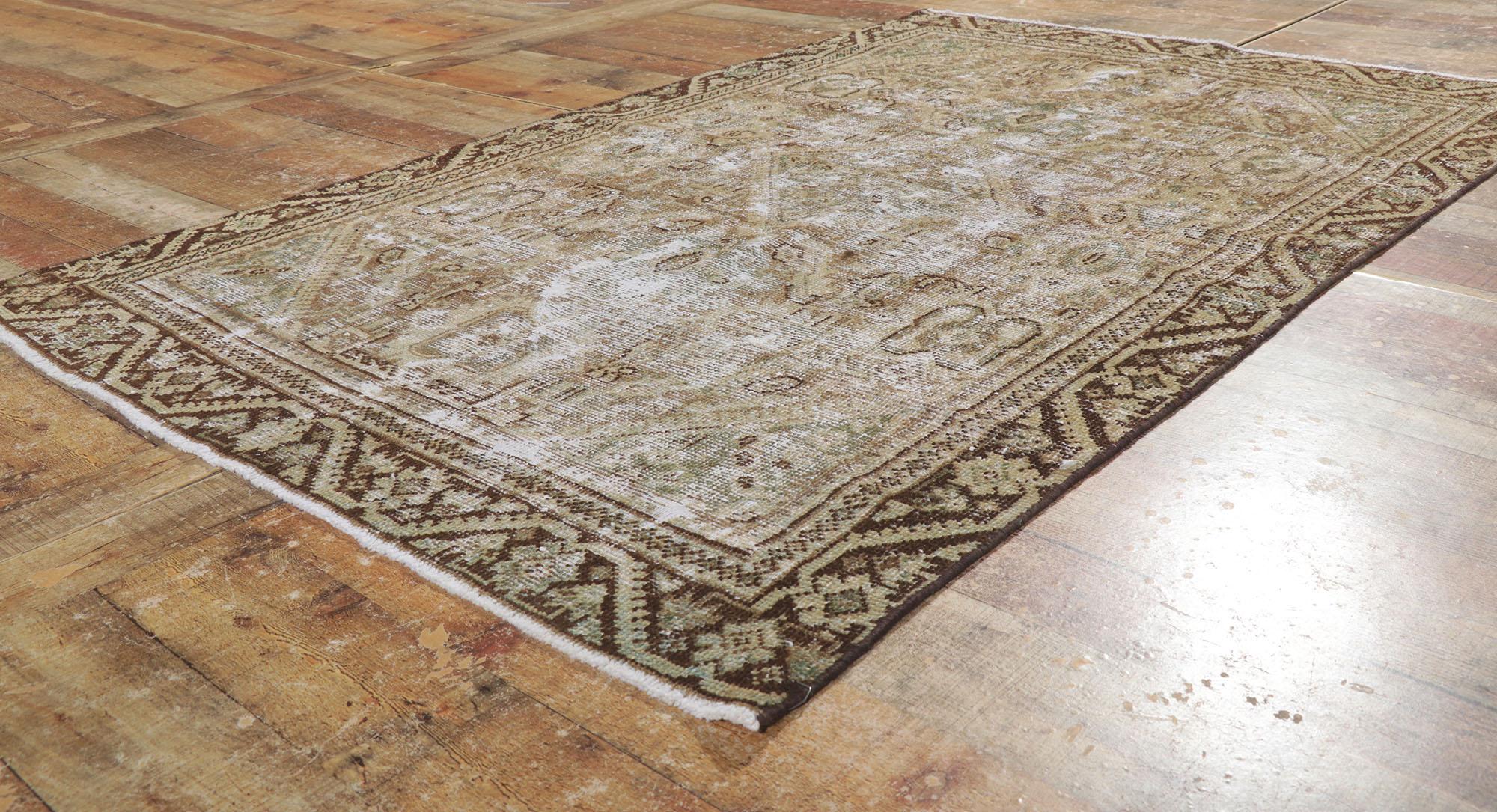 20th Century Weathered Distressed Antique Persian Mahal Rug