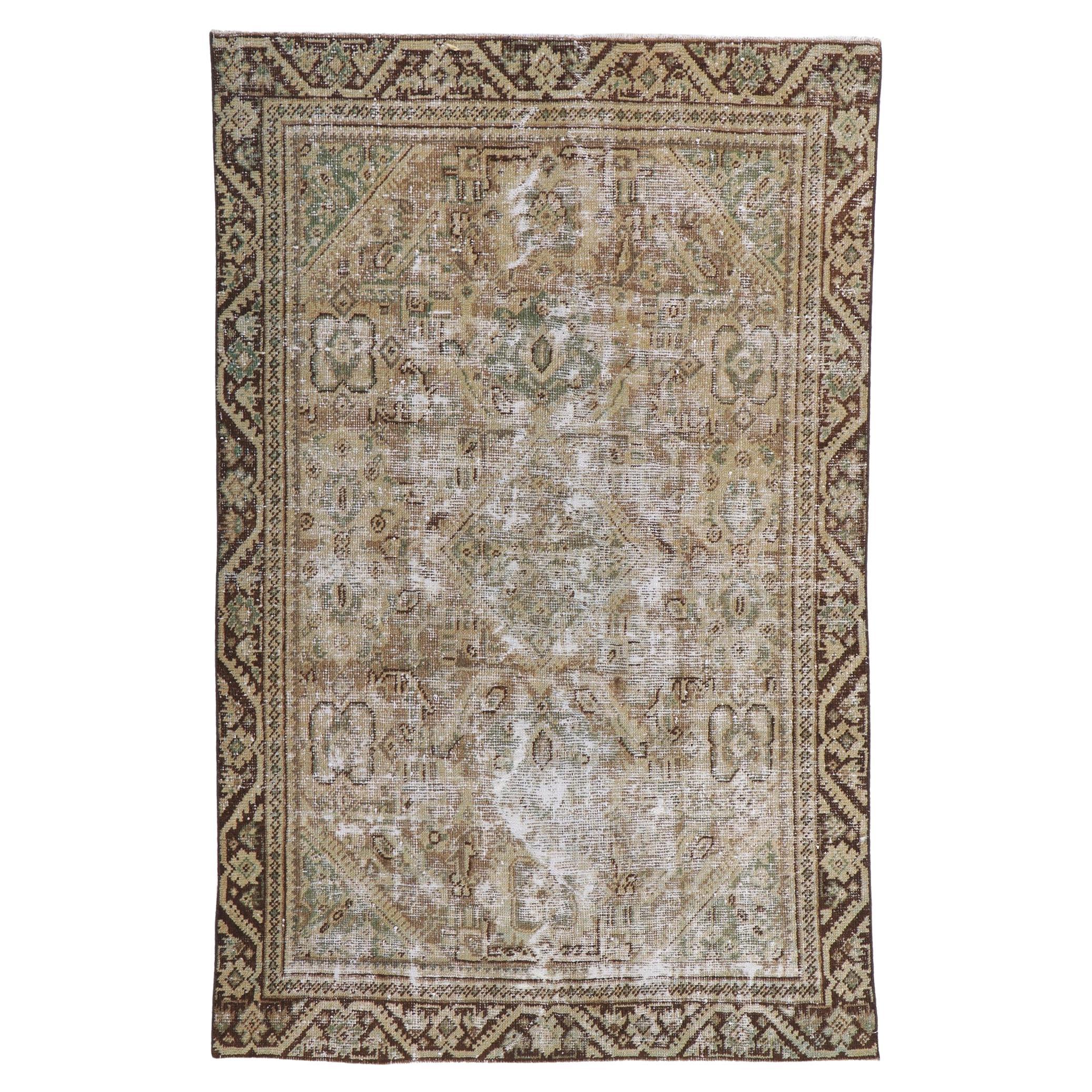 Weathered Distressed Antique Persian Mahal Rug