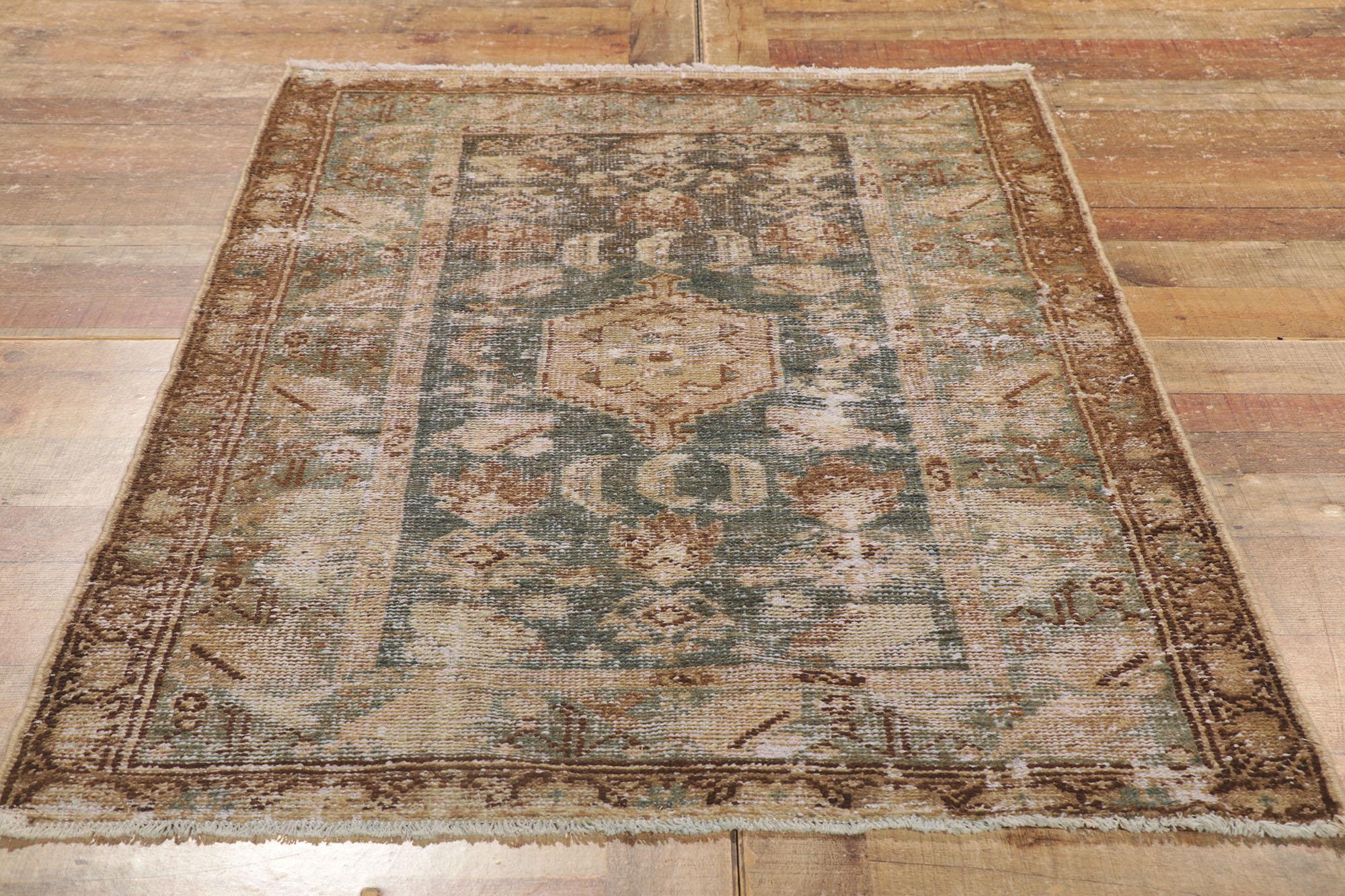 Weathered Distressed Antique Persian Malayer Rug For Sale 1